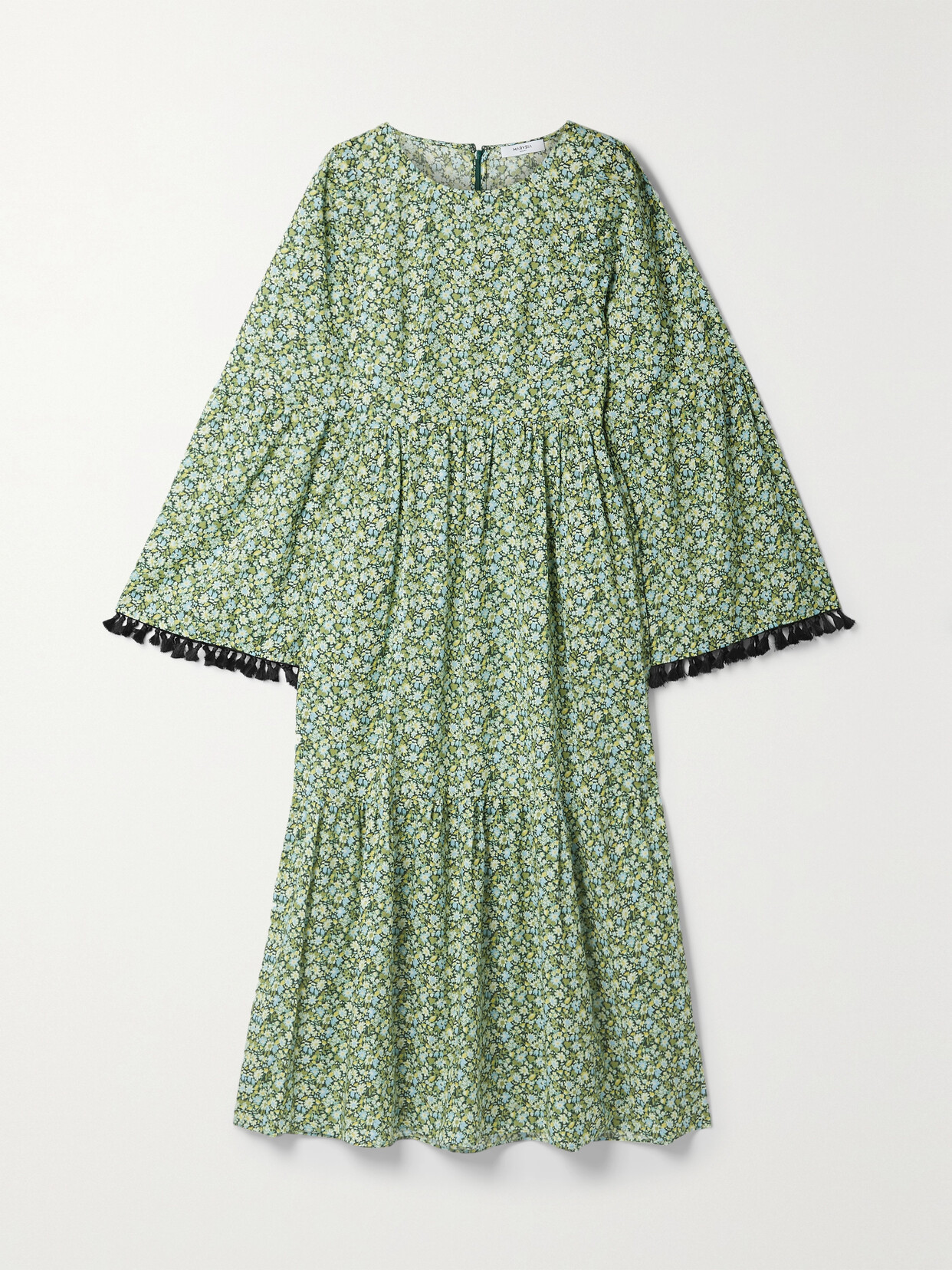 Marysia Garden Tiered Tasseled Floral-print Organic Cotton Midi Dress - Green