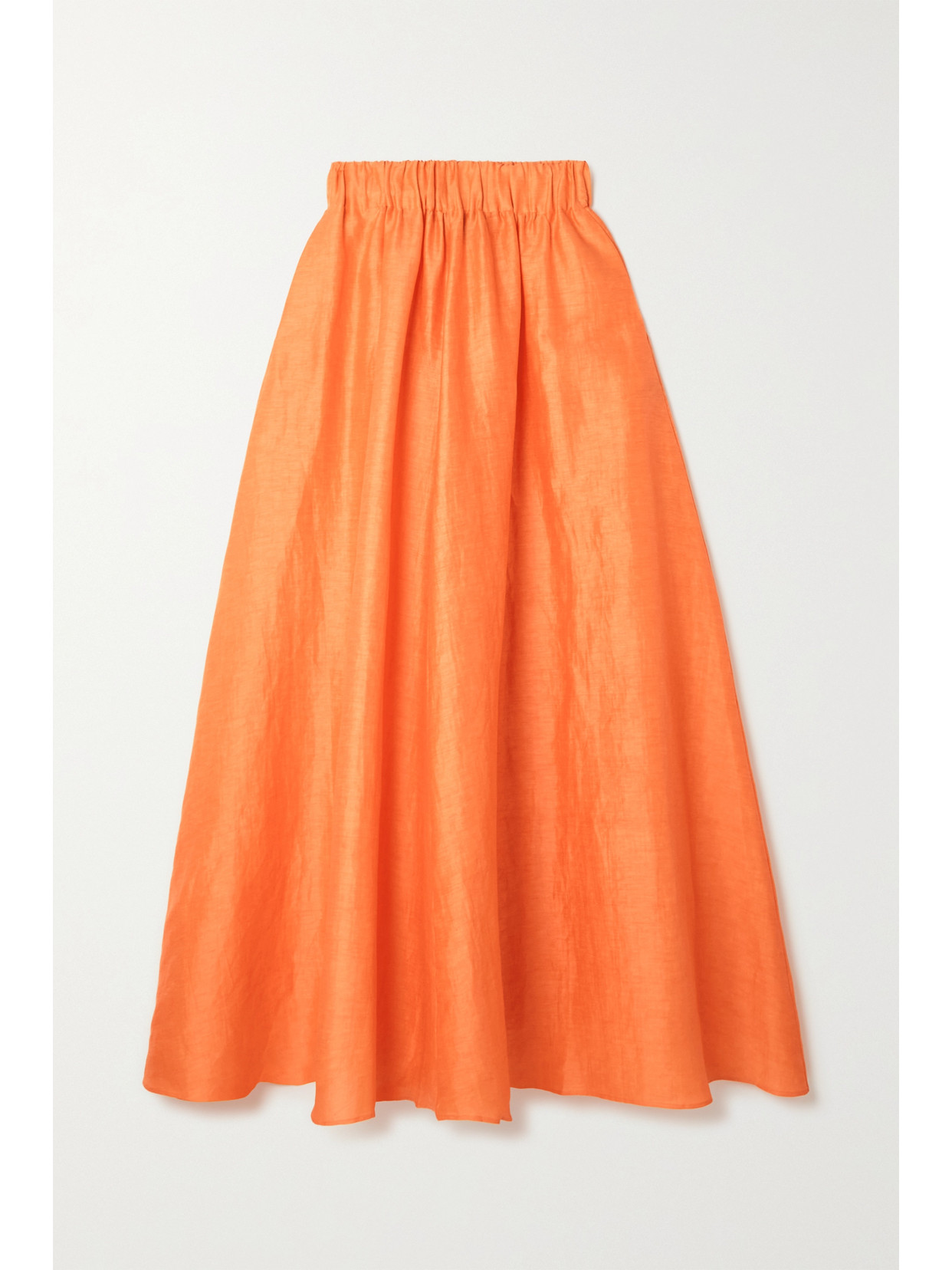 Cortana Paper Pleated Linen And Silk-blend Maxi Skirt - Orange