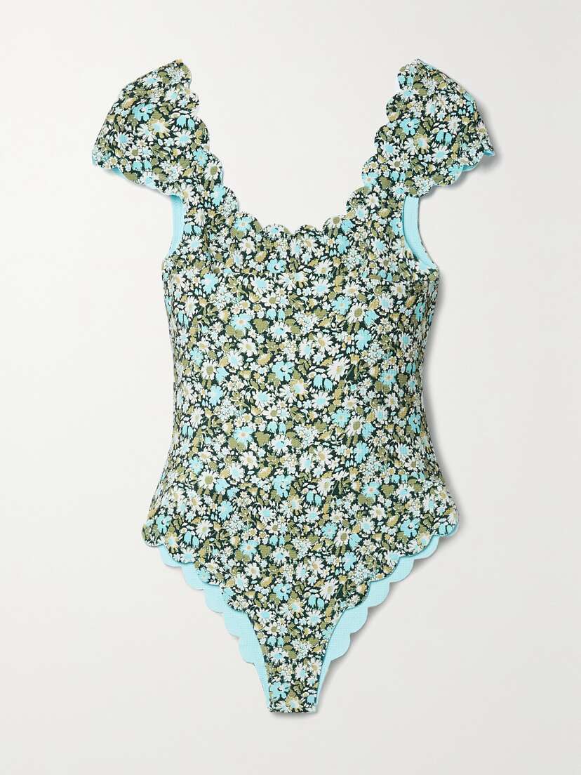 Marysia Mexico Reversible Scalloped Floral-print Stretch-crepe Swimsuit