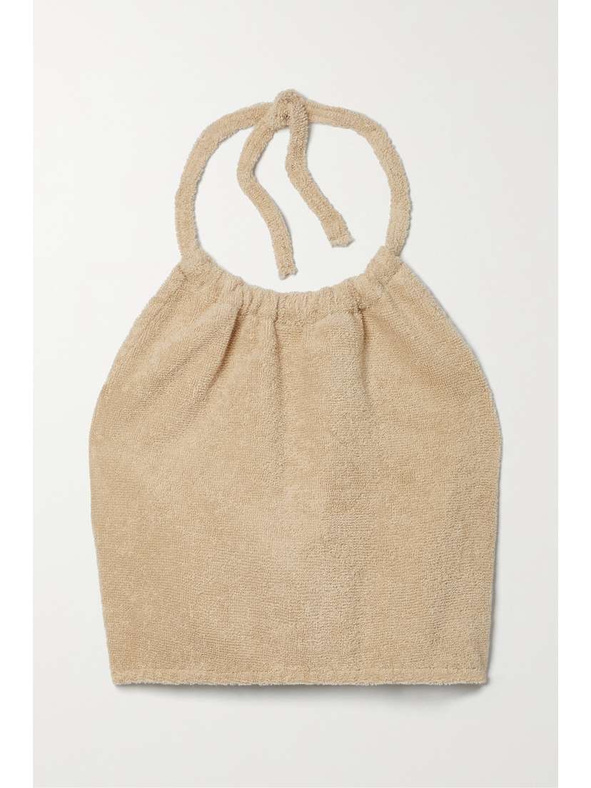 TERRY Il Passo Cropped Organic Cotton-terry Halterneck Top