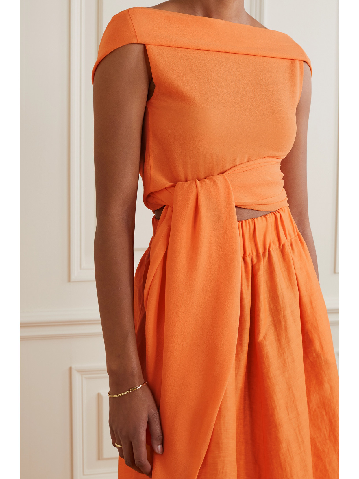 Cortana Sen Off-the Shoulder Draped Silk Top In Orange