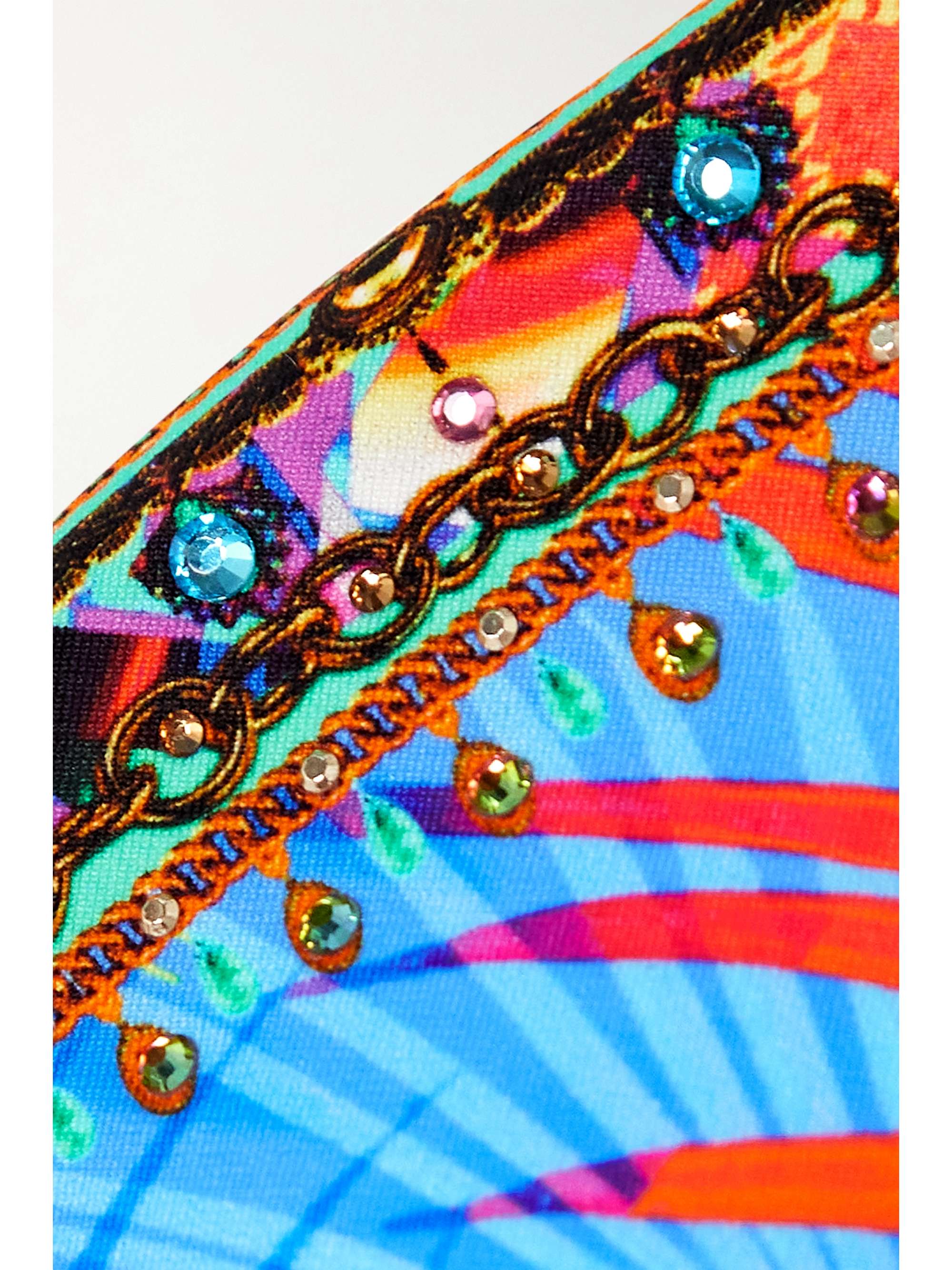 CAMILLA Crystal-embellished printed bikini top