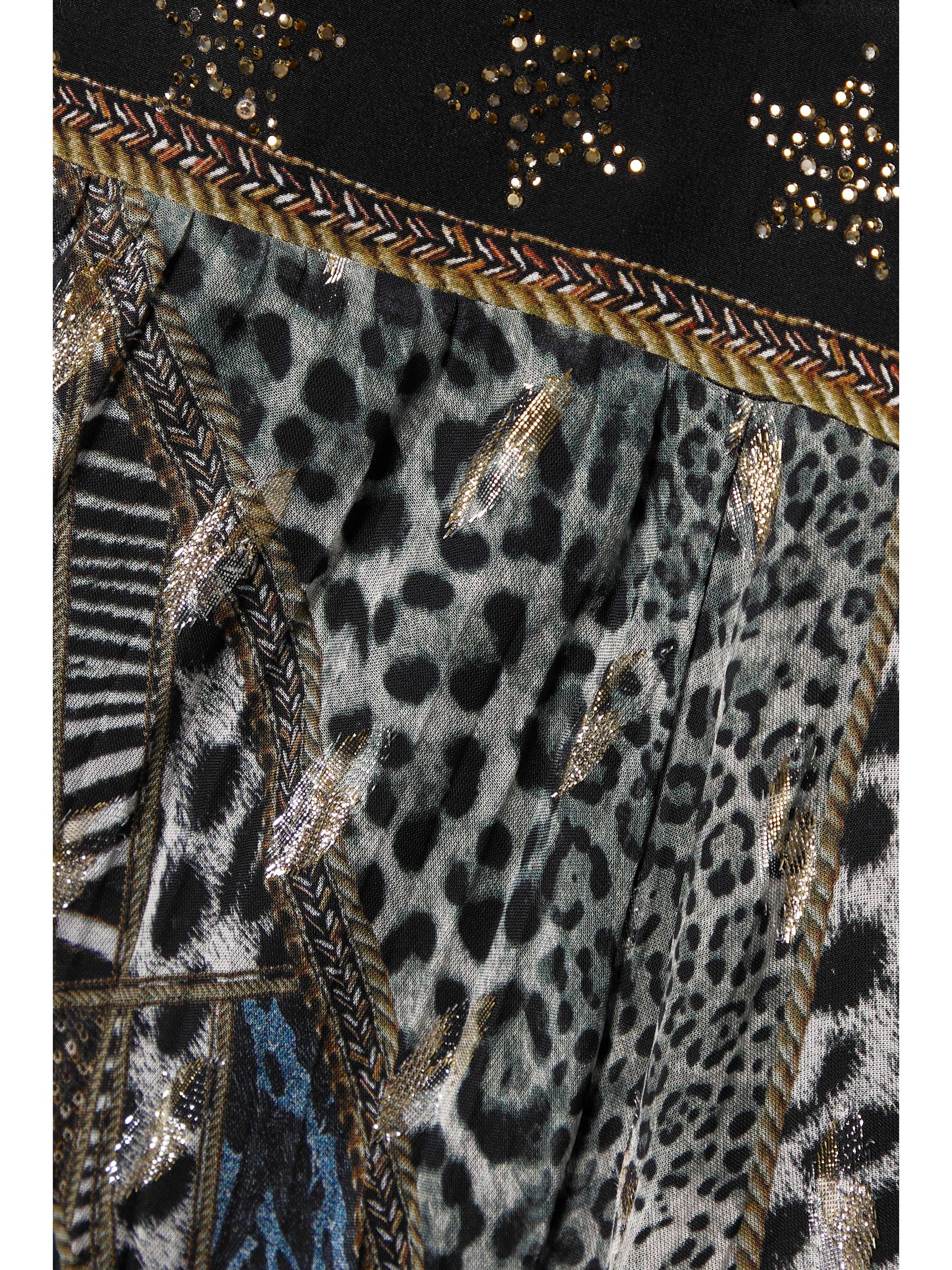 CAMILLA Open-back embellished printed fil coupé silk-crepe halterneck jumpsuit