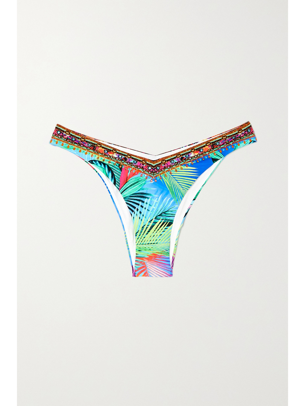 Camilla Crystal-embellished Printed Bikini Briefs In Blue