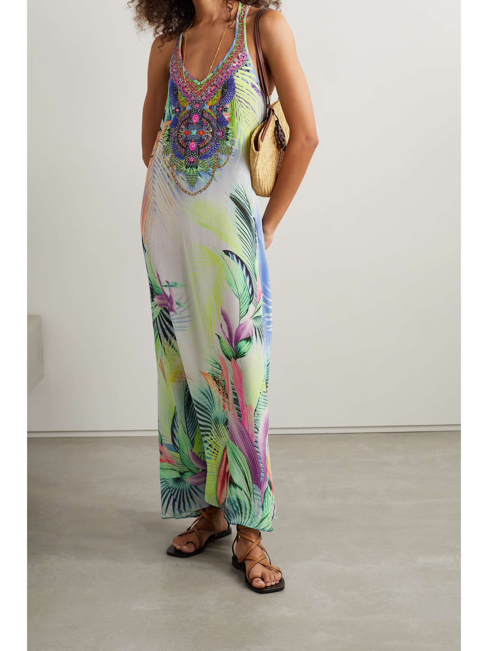 CAMILLA Crystal-embellished printed silk-crepe maxi dress