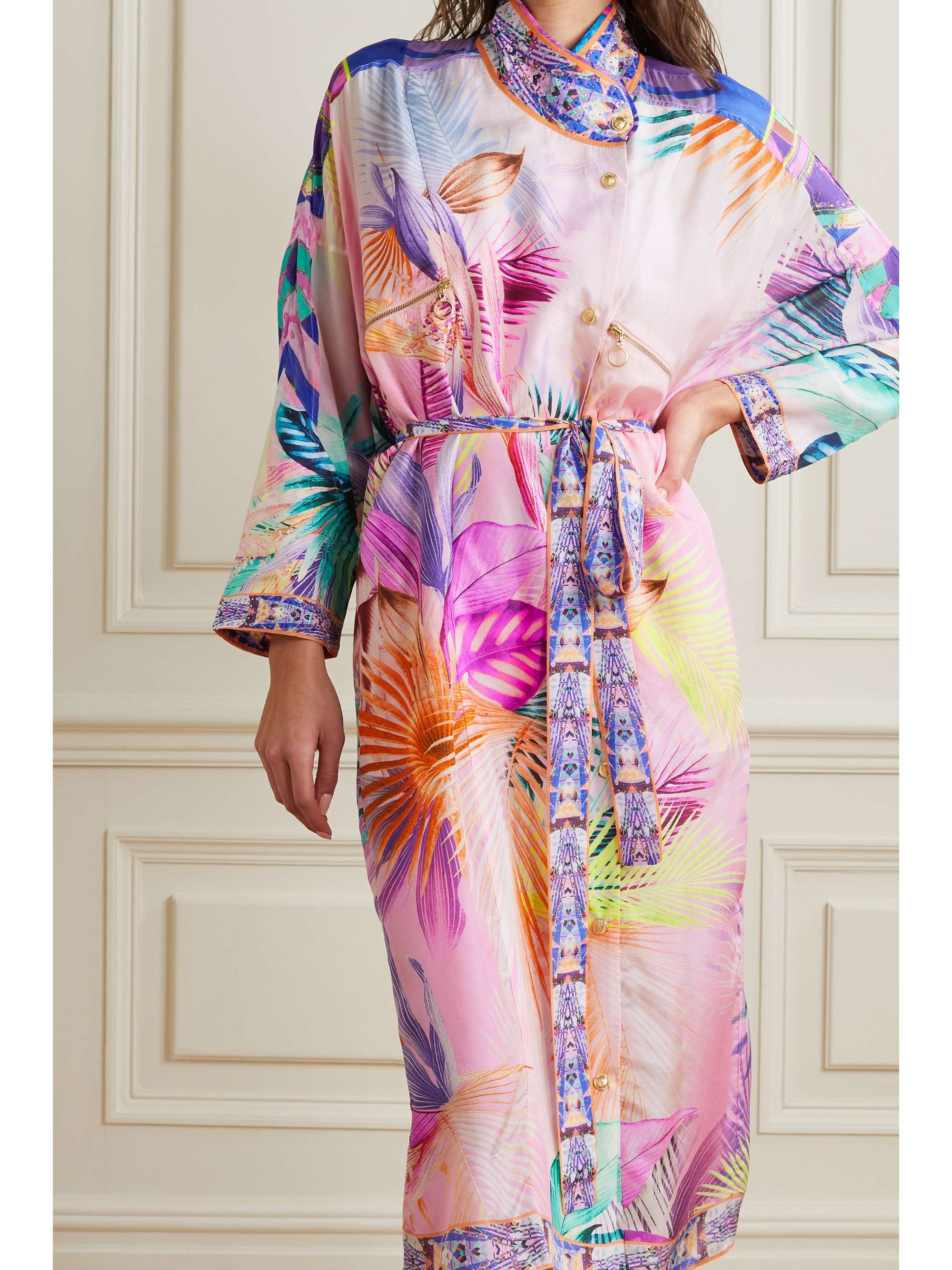 CAMILLA Belted embellished printed silk jacket