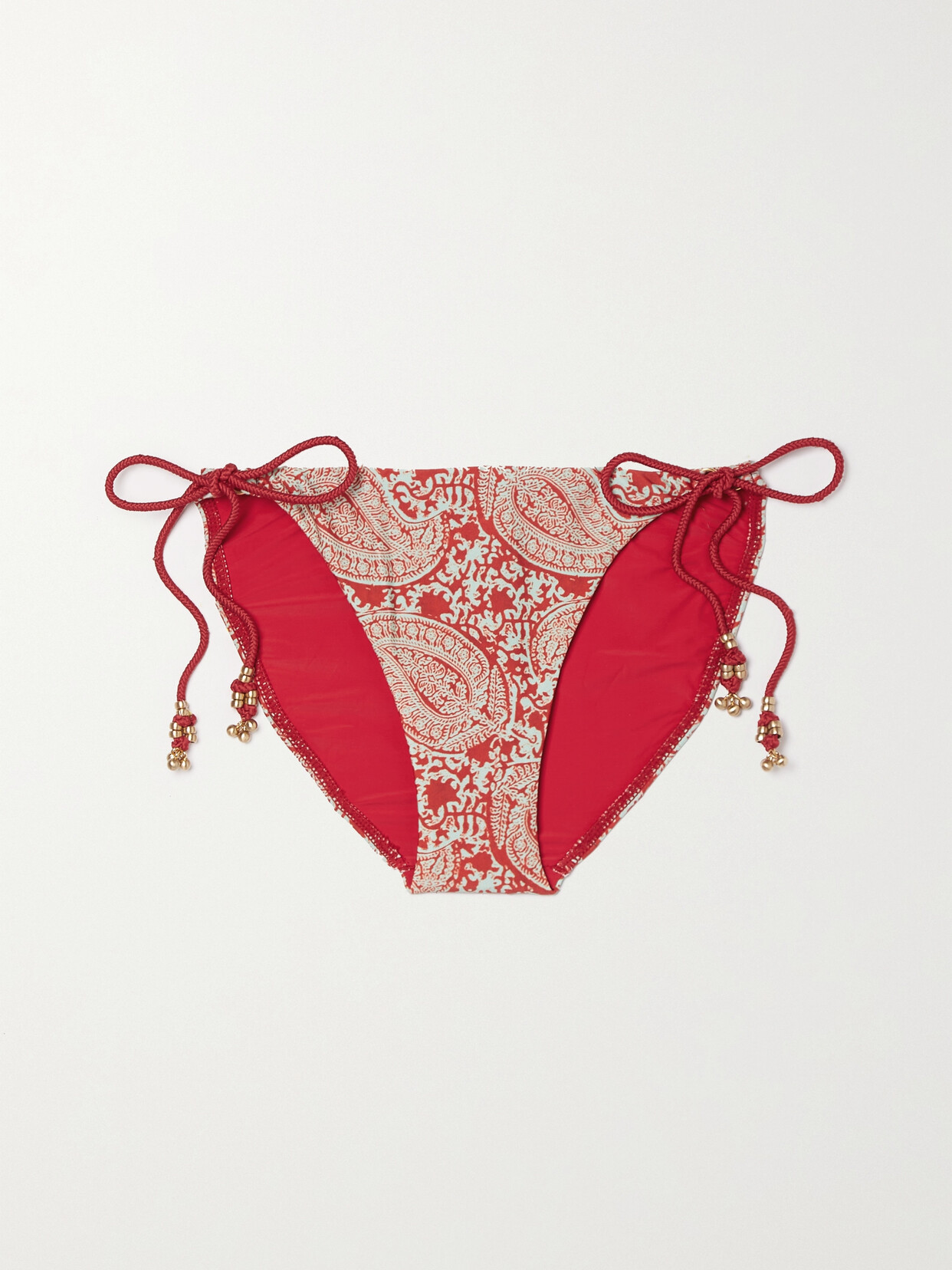 ViX Bead-embellished Paisley-print Bikini Briefs - Red