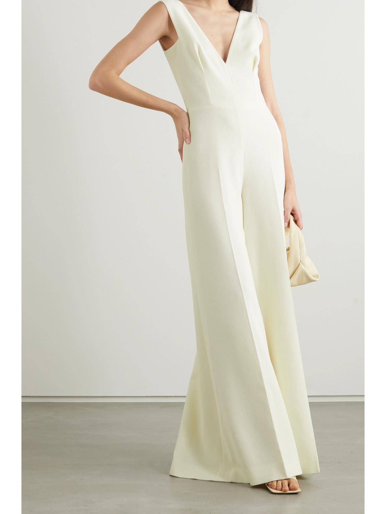 Shop Emilia Wickstead Ross Crepe Wide-leg Jumpsuit In Ivory