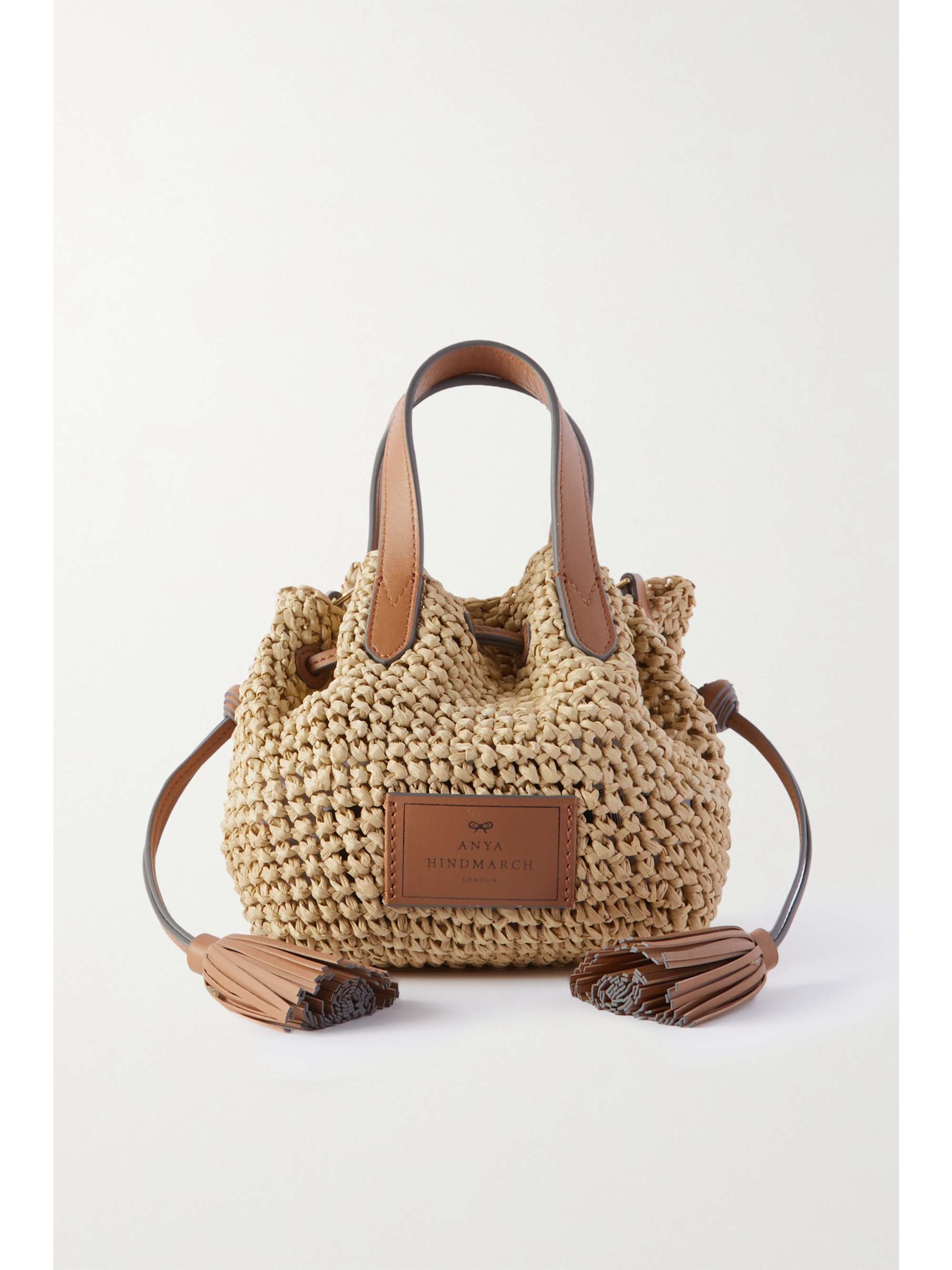 ANYA HINDMARCH Small leather-trimmed woven raffia tote | NET-A-PORTER