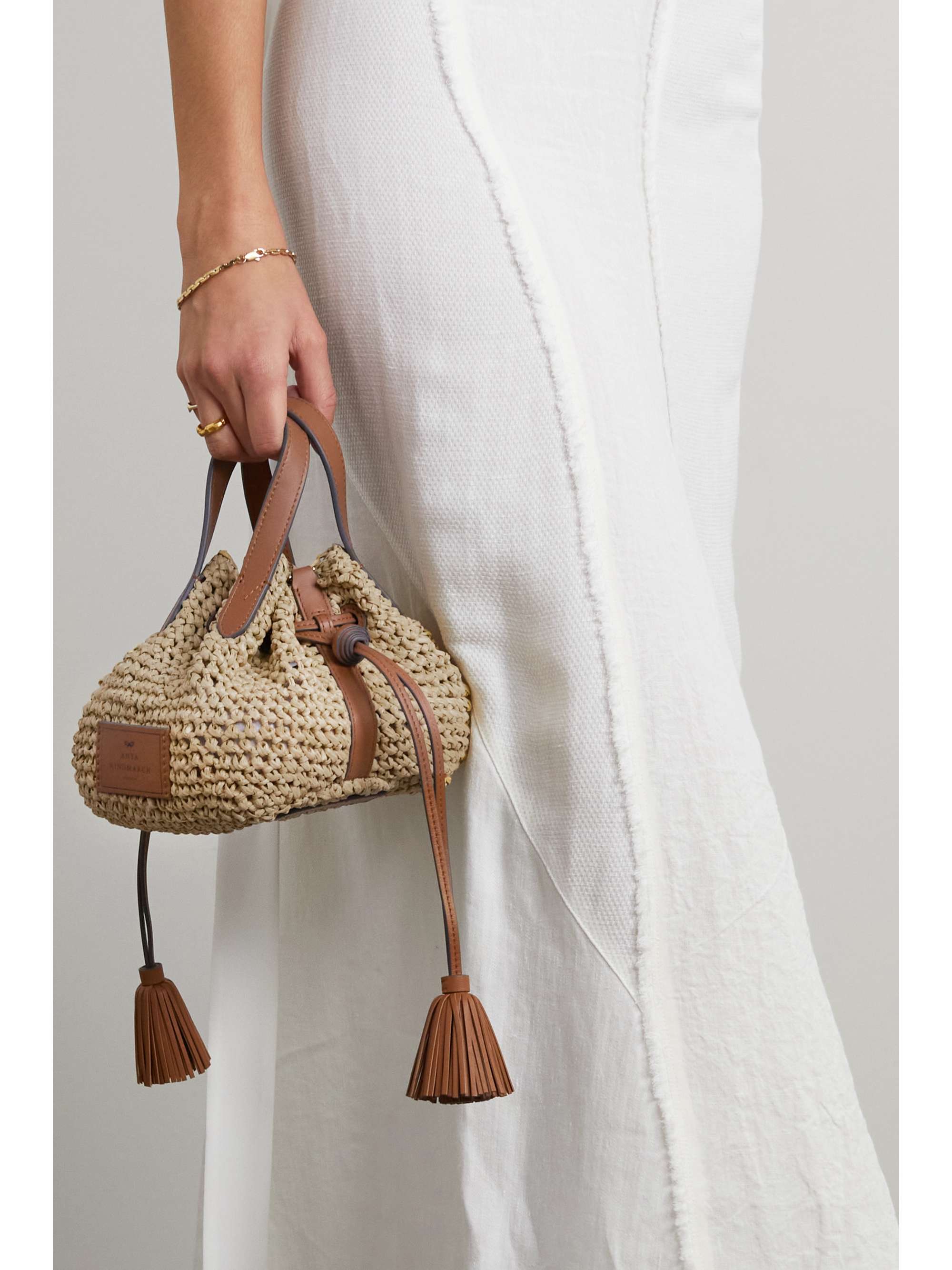 ANYA HINDMARCH Small leather-trimmed woven raffia tote | NET-A-PORTER
