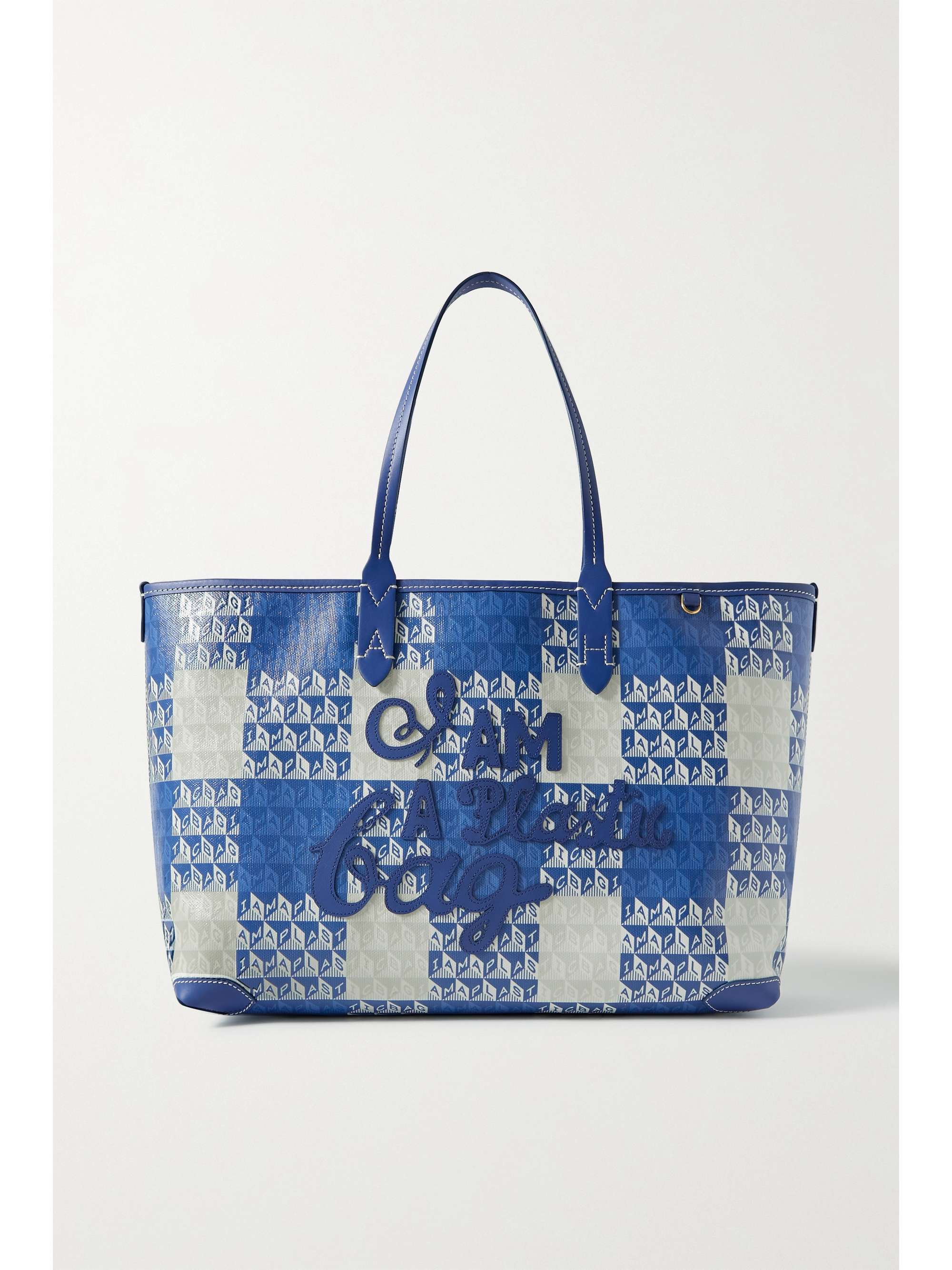 Blue + NET SUSTAIN I Am A Plastic Bag small leather-trimmed ...