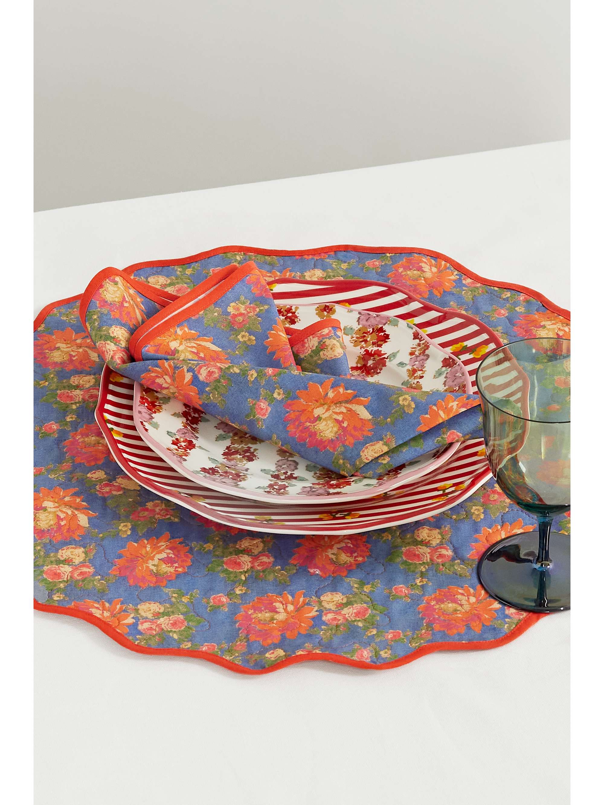 LORETTA CAPONI Floral-print cotton placemat and napkin set