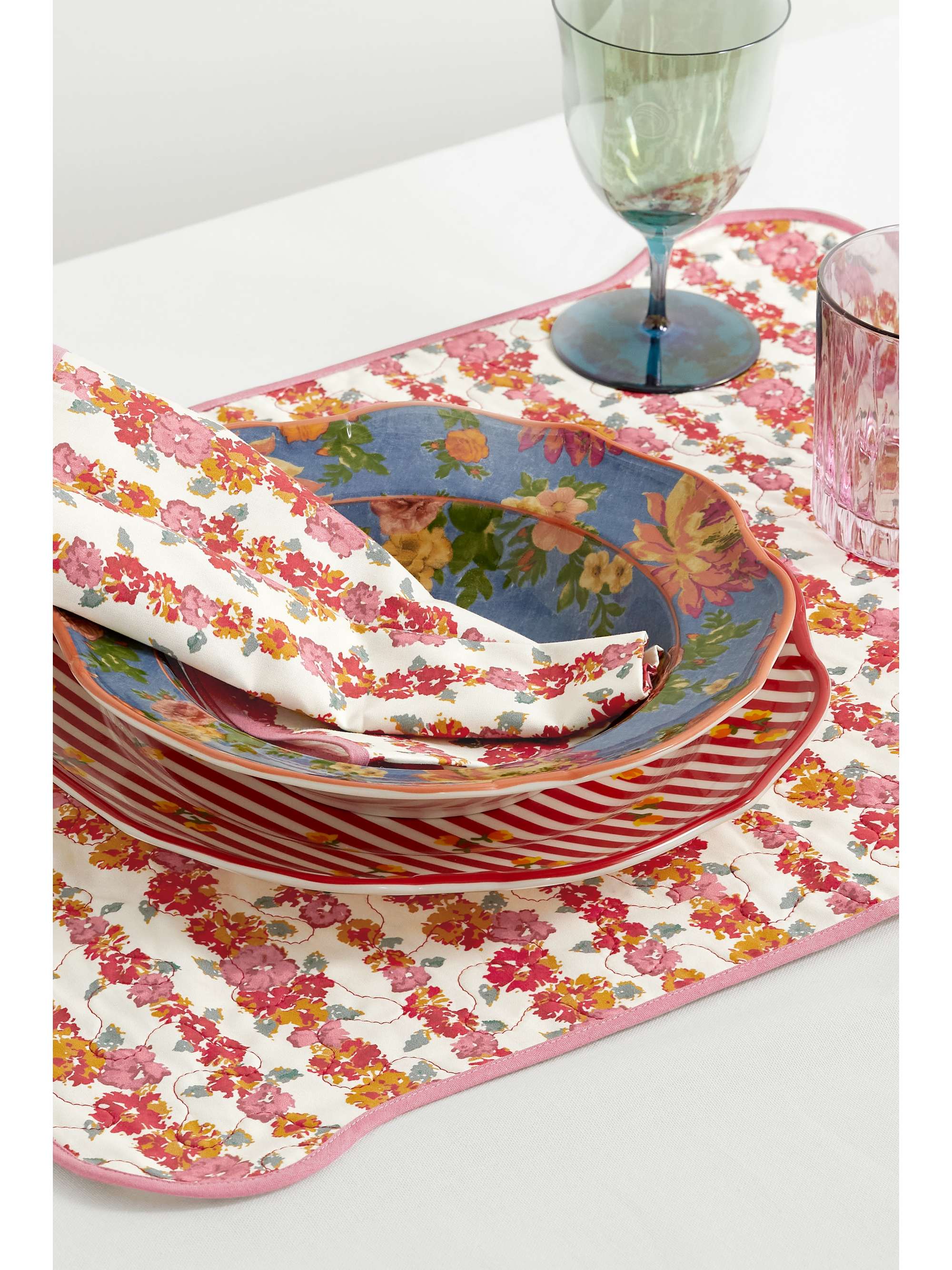 LORETTA CAPONI Floral-print cotton placemat and napkin set