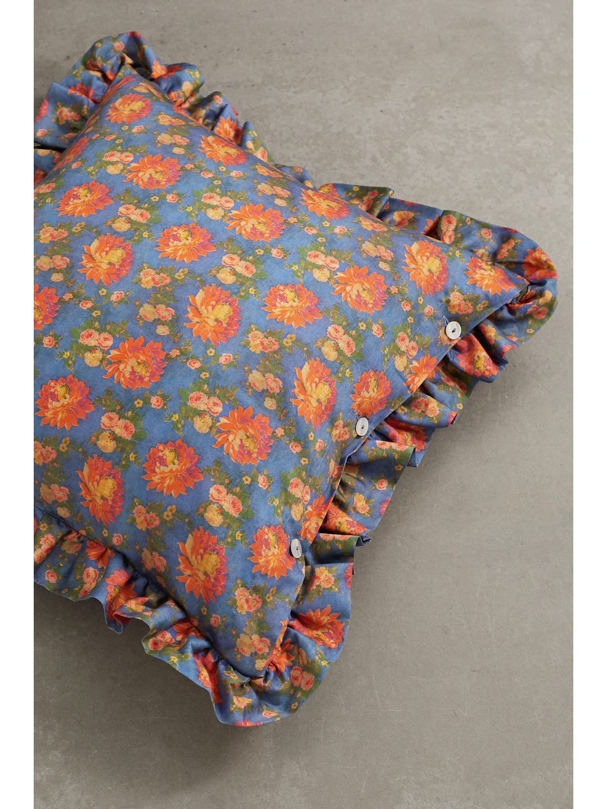 LORETTA CAPONI RUFFLED FLORAL-PRINT COTTON DOWN CUSHION