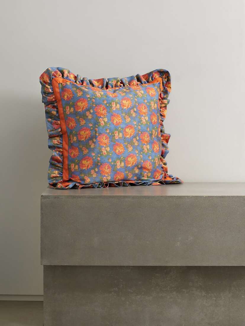 Loretta Caponi Ruffled Floral-print Cotton Down Cushion