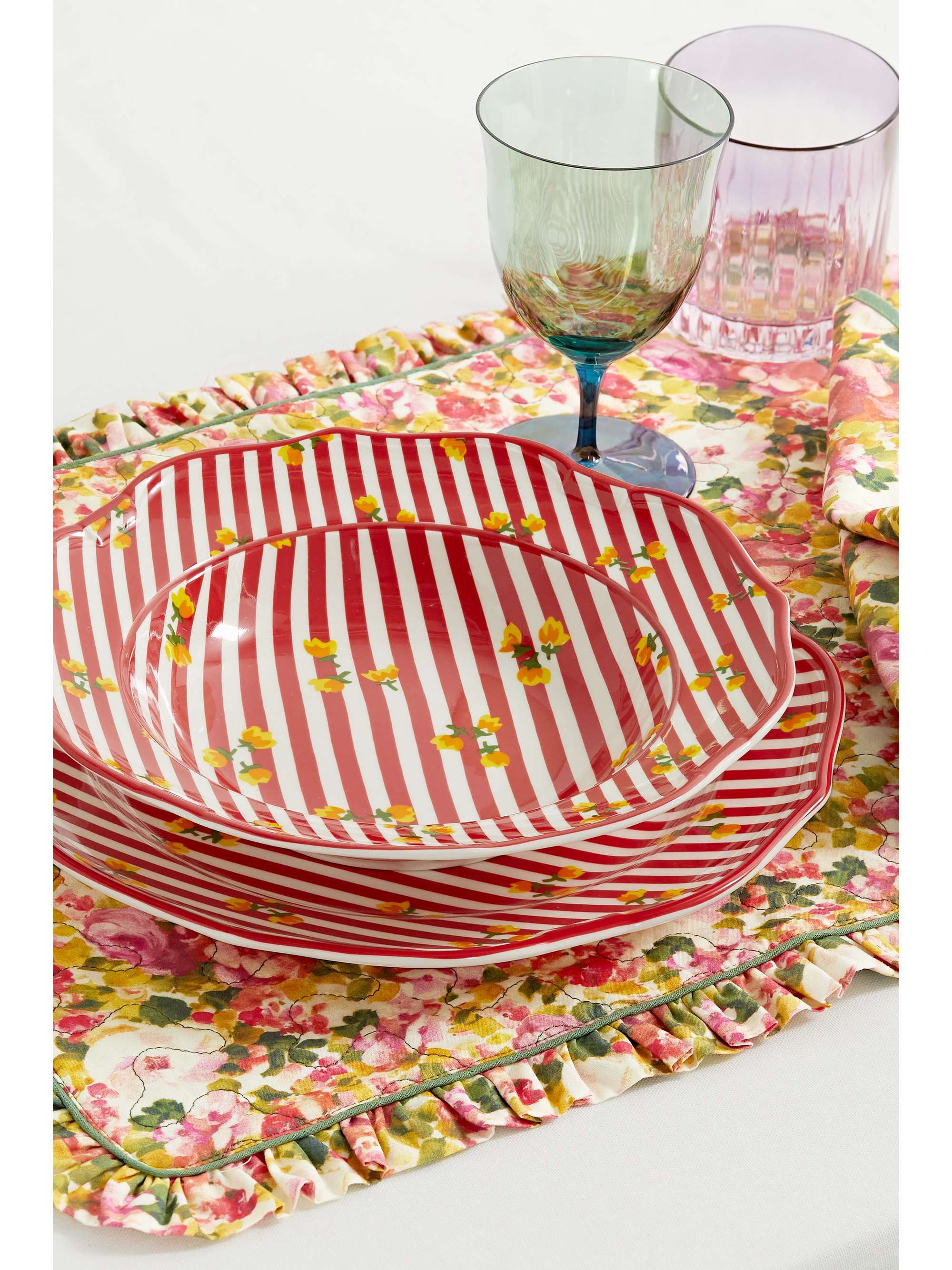 LORETTA CAPONI Floral-print cotton placemat and napkin set