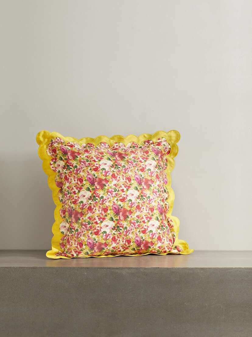 Loretta Caponi Scalloped Floral-print Cotton Down Cushion