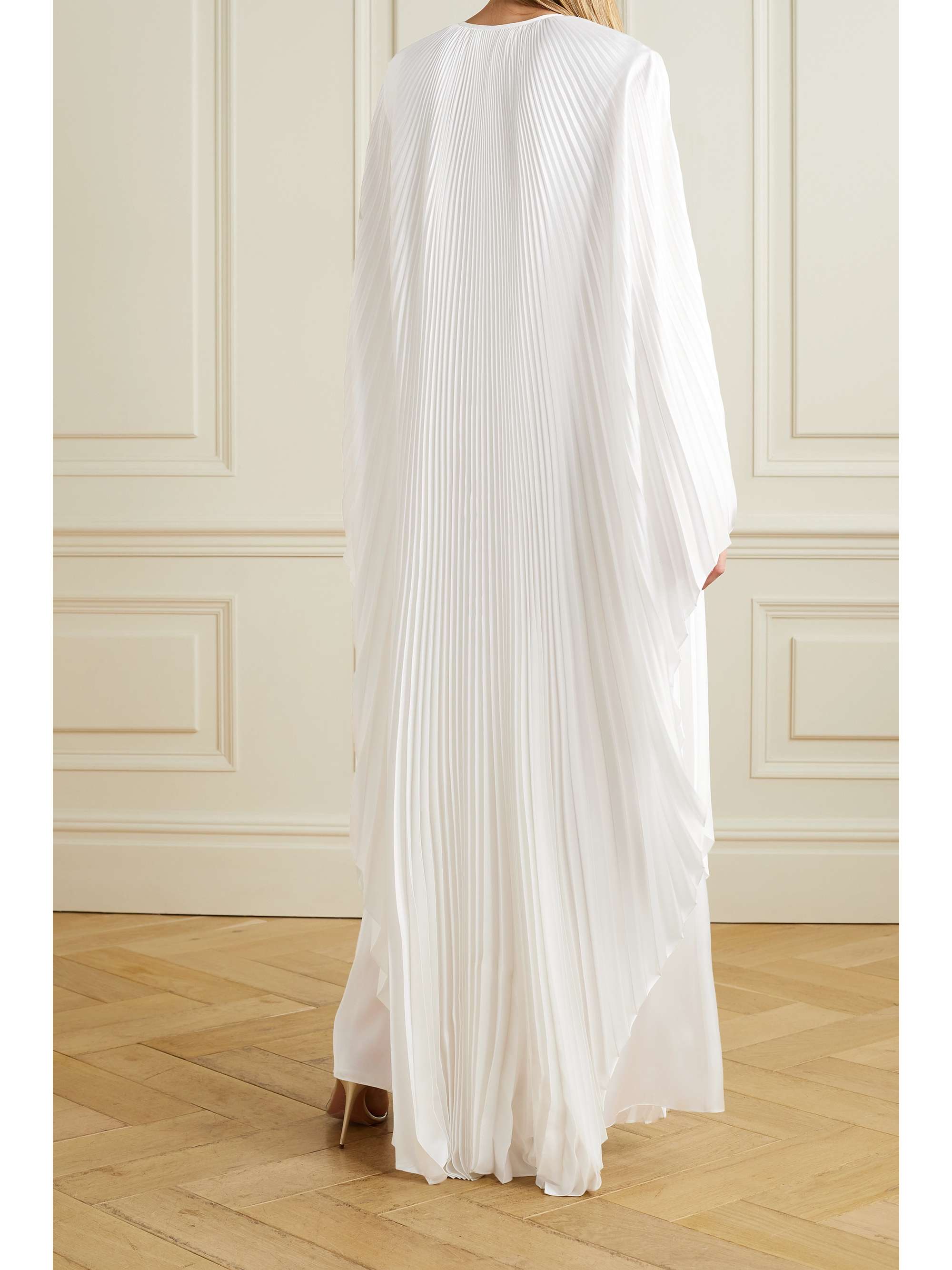 SEMSEM Crystal-embellished plissé-satin maxi dress