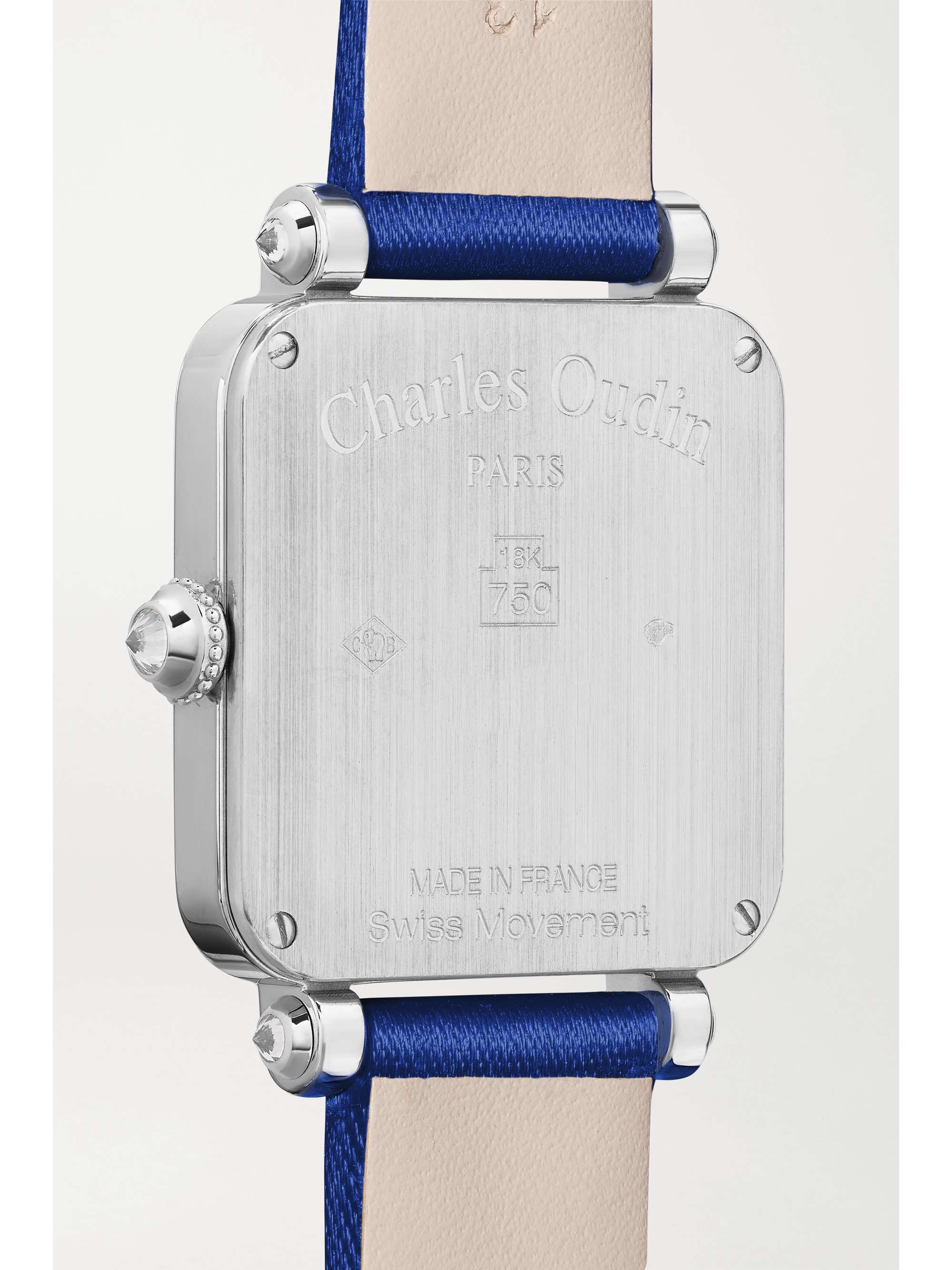 CHARLES OUDIN Pansy Retro 24mm medium 18-karat white gold, satin, pearl and diamond watch