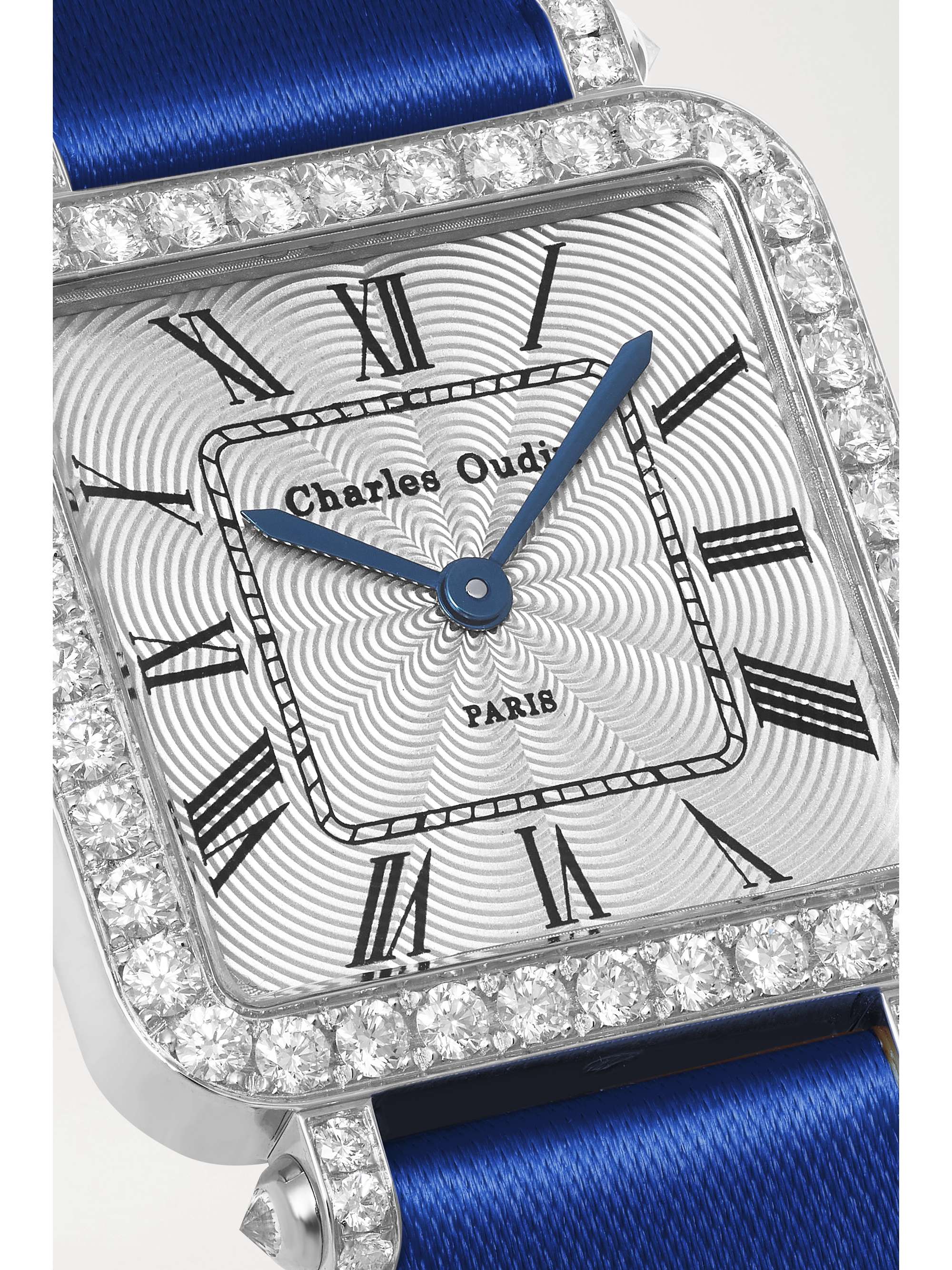 CHARLES OUDIN Pansy Retro 24mm medium 18-karat white gold, satin, pearl and diamond watch