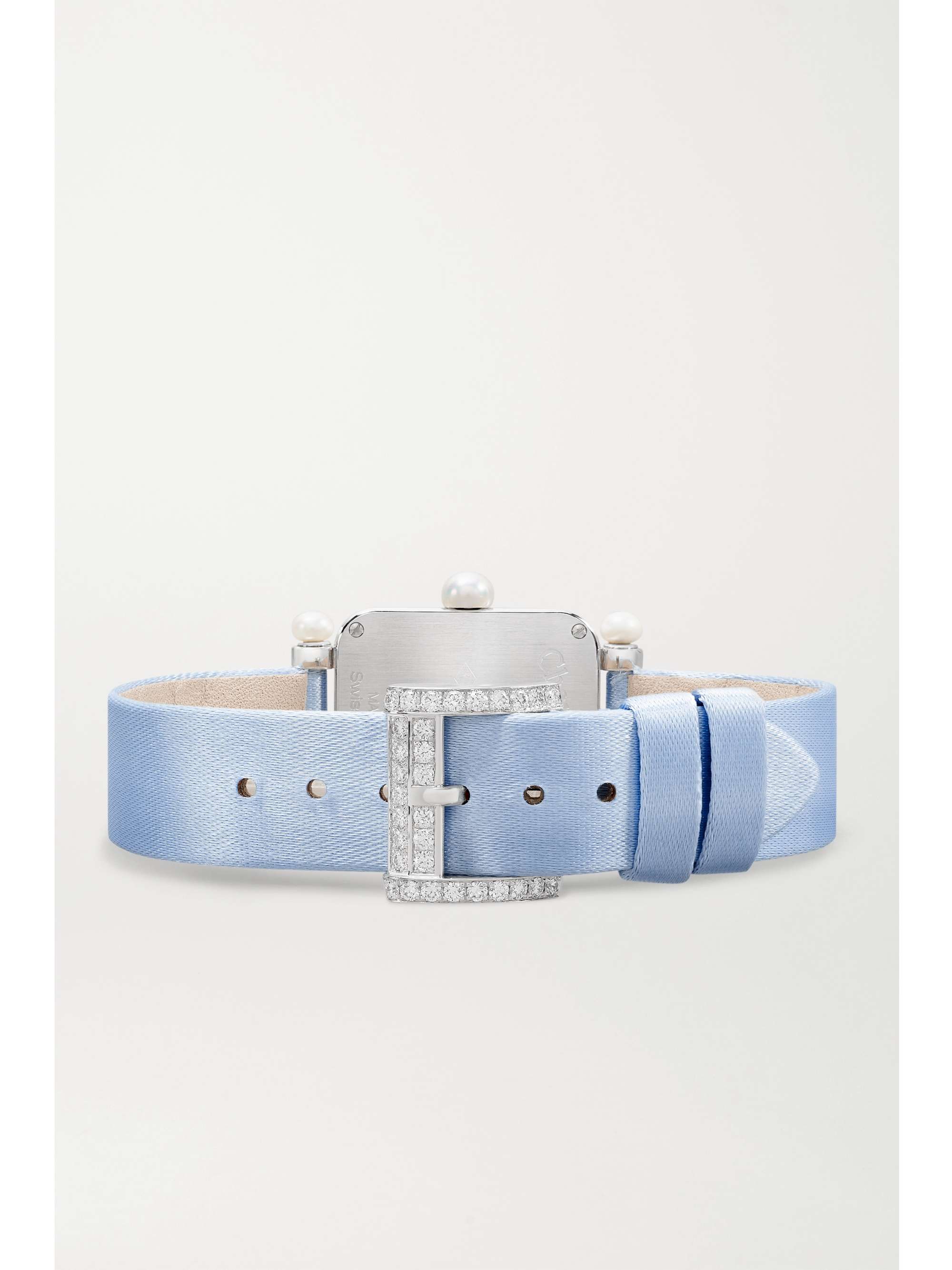 CHARLES OUDIN Montre en or blanc 18 carats (750/1000), perles, diamants et satin Pansy Retro Medium, 24 mm