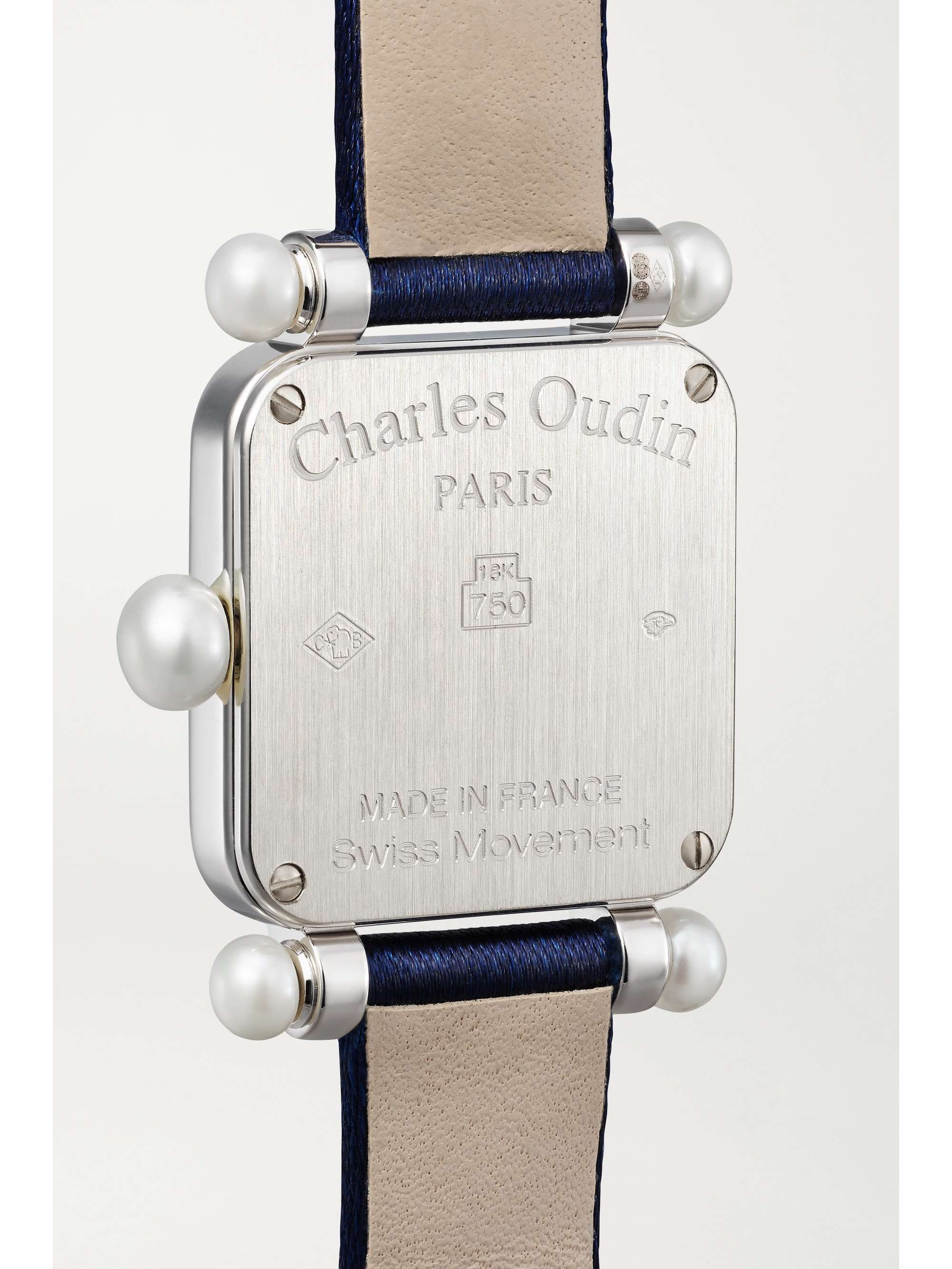 CHARLES OUDIN Pansy Retro Quartz 20mm 18-karat white gold, silk, diamond watch