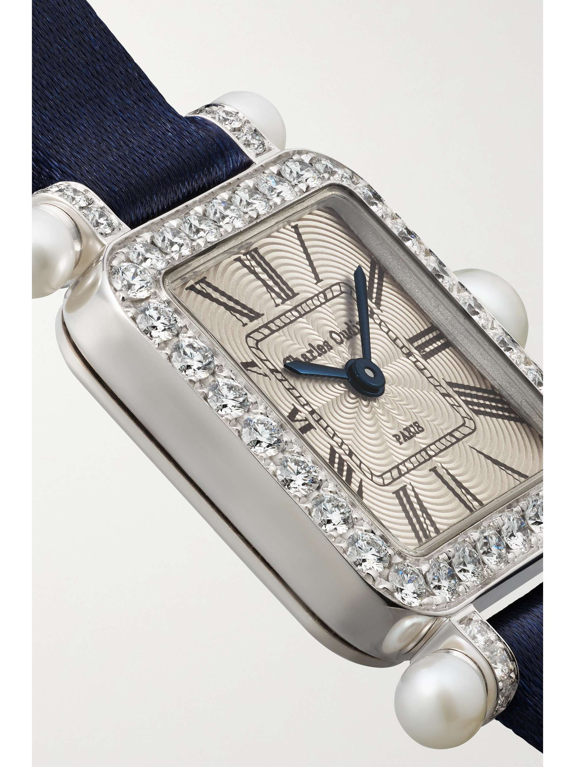 CHARLES OUDIN Pansy Retro Quartz 20mm 18-karat white gold, silk, diamond watch