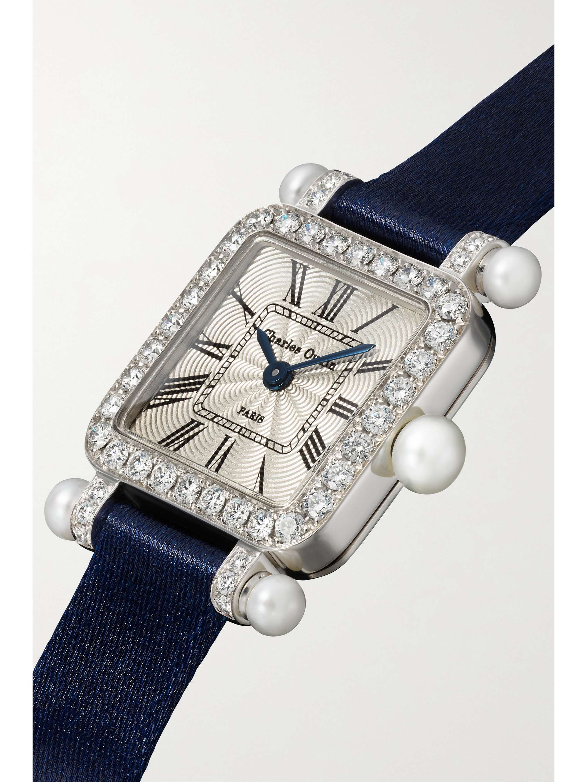 CHARLES OUDIN Pansy Retro Quartz 20mm 18-karat white gold, silk, diamond watch