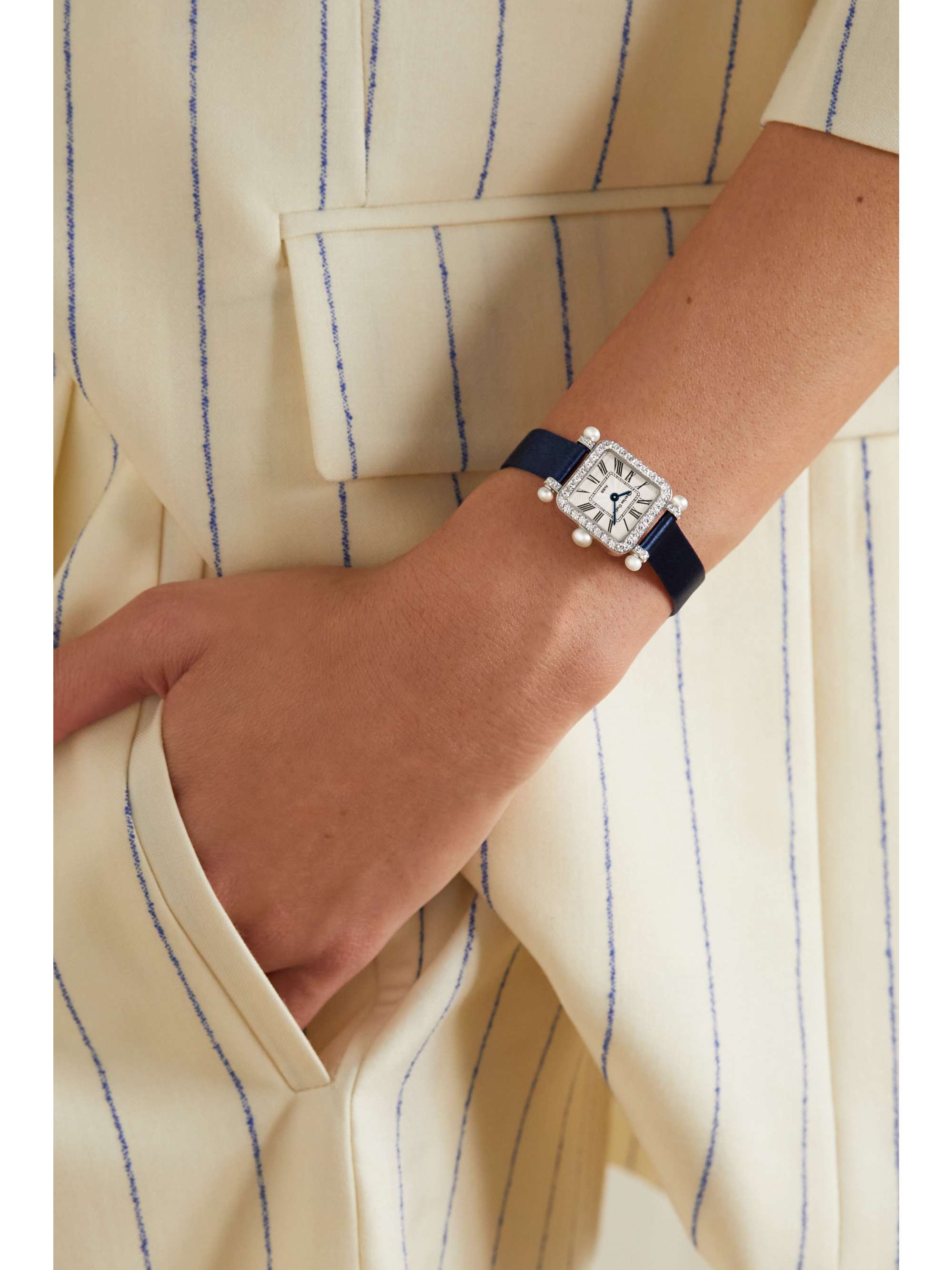 CHARLES OUDIN Pansy Retro Quartz 20mm 18-karat white gold, silk, diamond watch