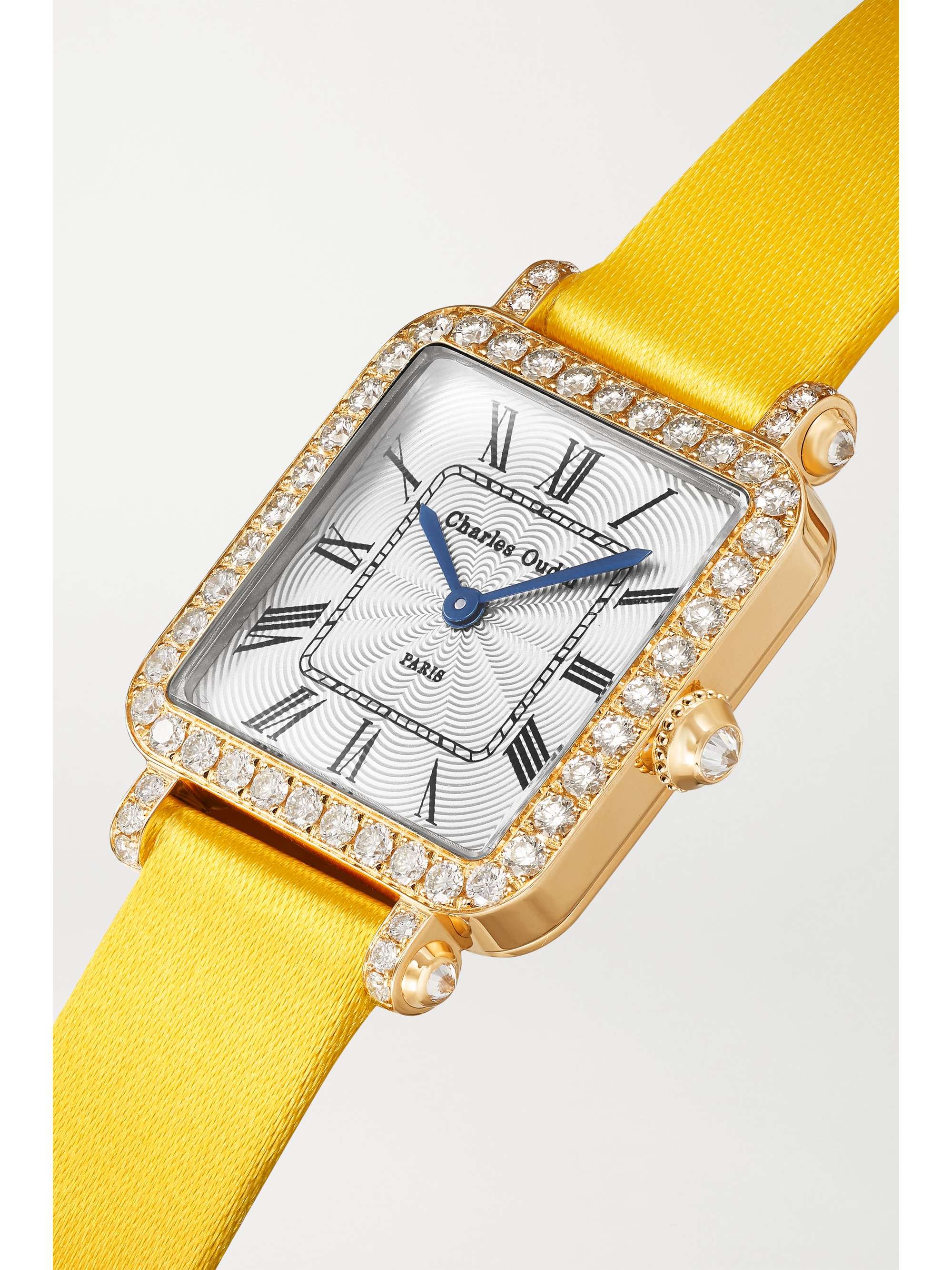 CHARLES OUDIN Pansy Retro 24mm 18-karat rose gold, satin, pearl and diamond watch