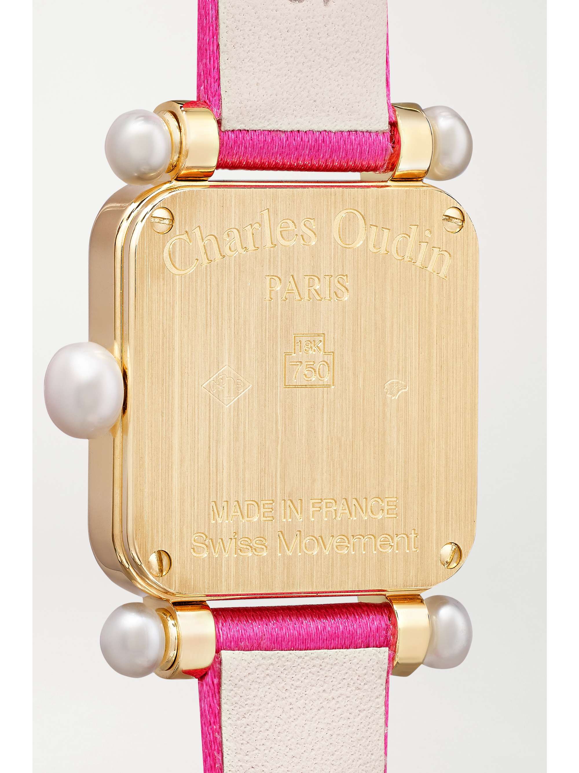 CHARLES OUDIN Pansy Retro 20mm mini 18-karat white gold, satin and diamond watch