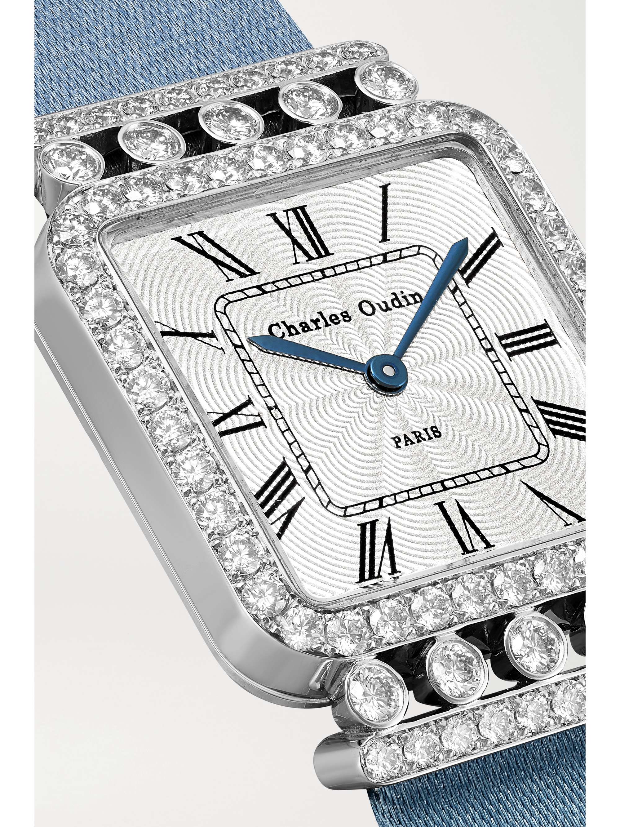 CHARLES OUDIN Rose Retro 24mm medium 18-karat white gold, satin and diamond watch