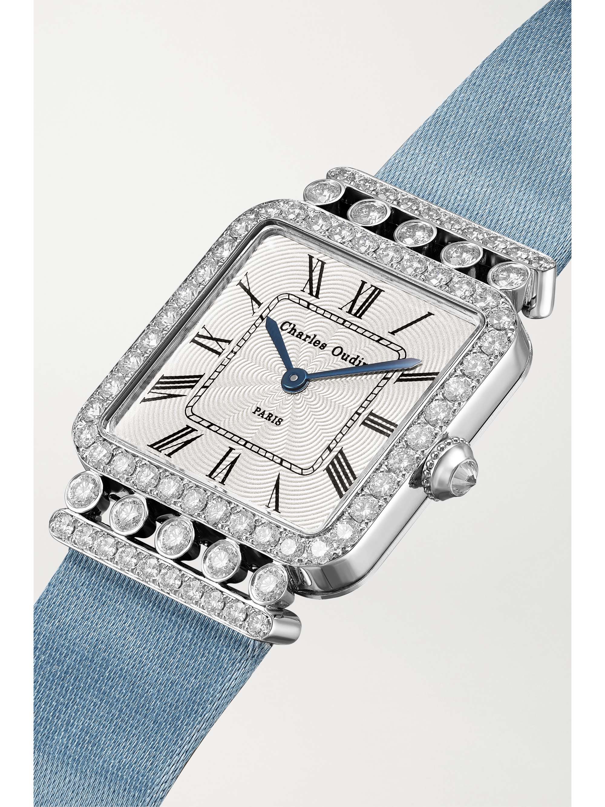 CHARLES OUDIN Rose Retro 24mm medium 18-karat white gold, satin and diamond watch