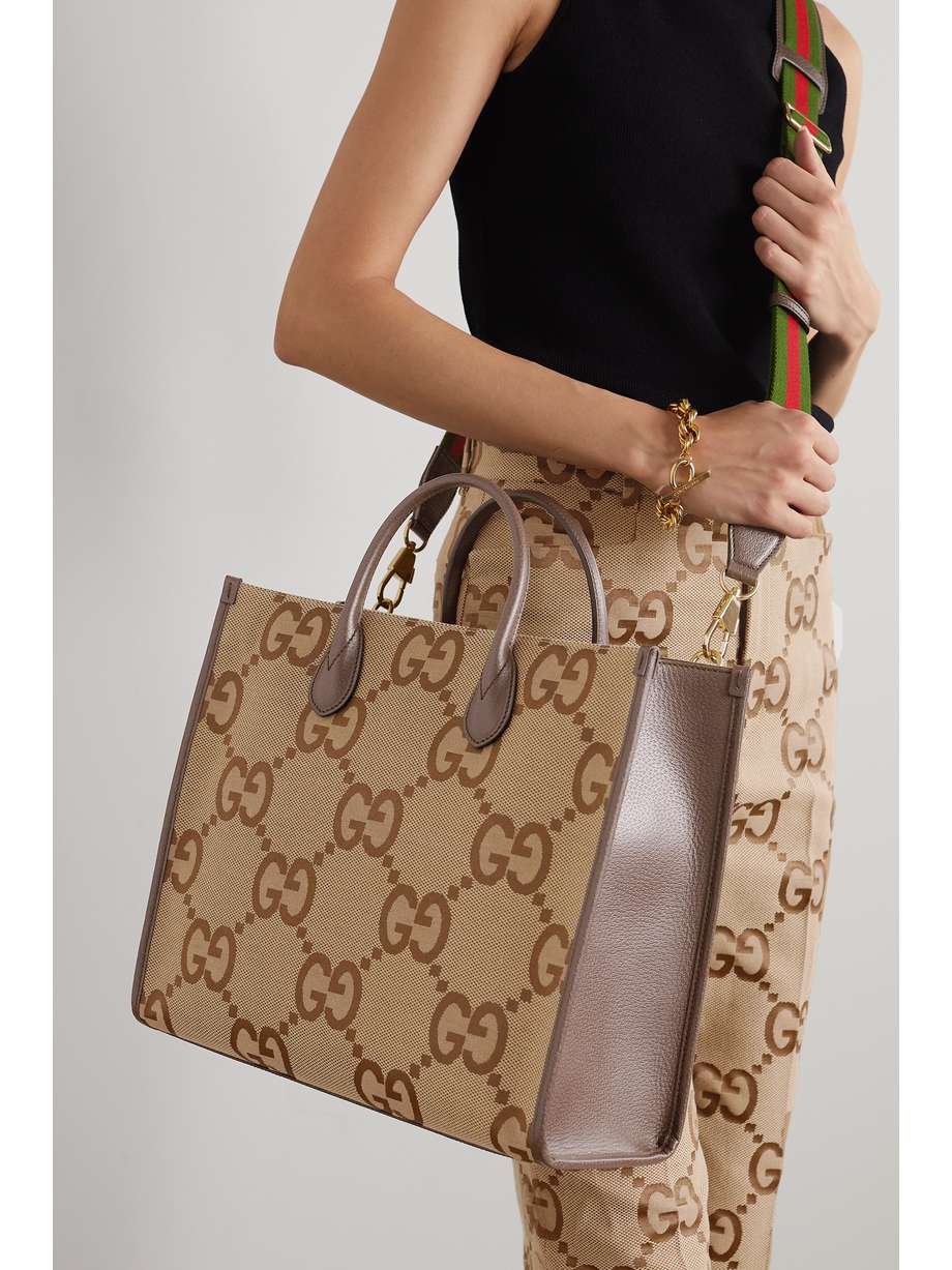 GUCCI GG Jumbo leathertrimmed canvasjacquard tote NETAPORTER