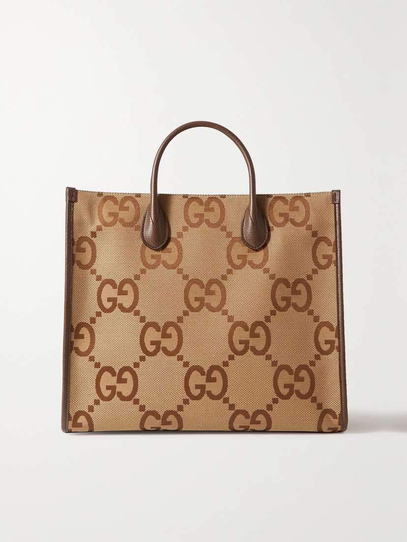 Gucci Gg Jumbo Leather-trimmed Canvas-jacquard Tote