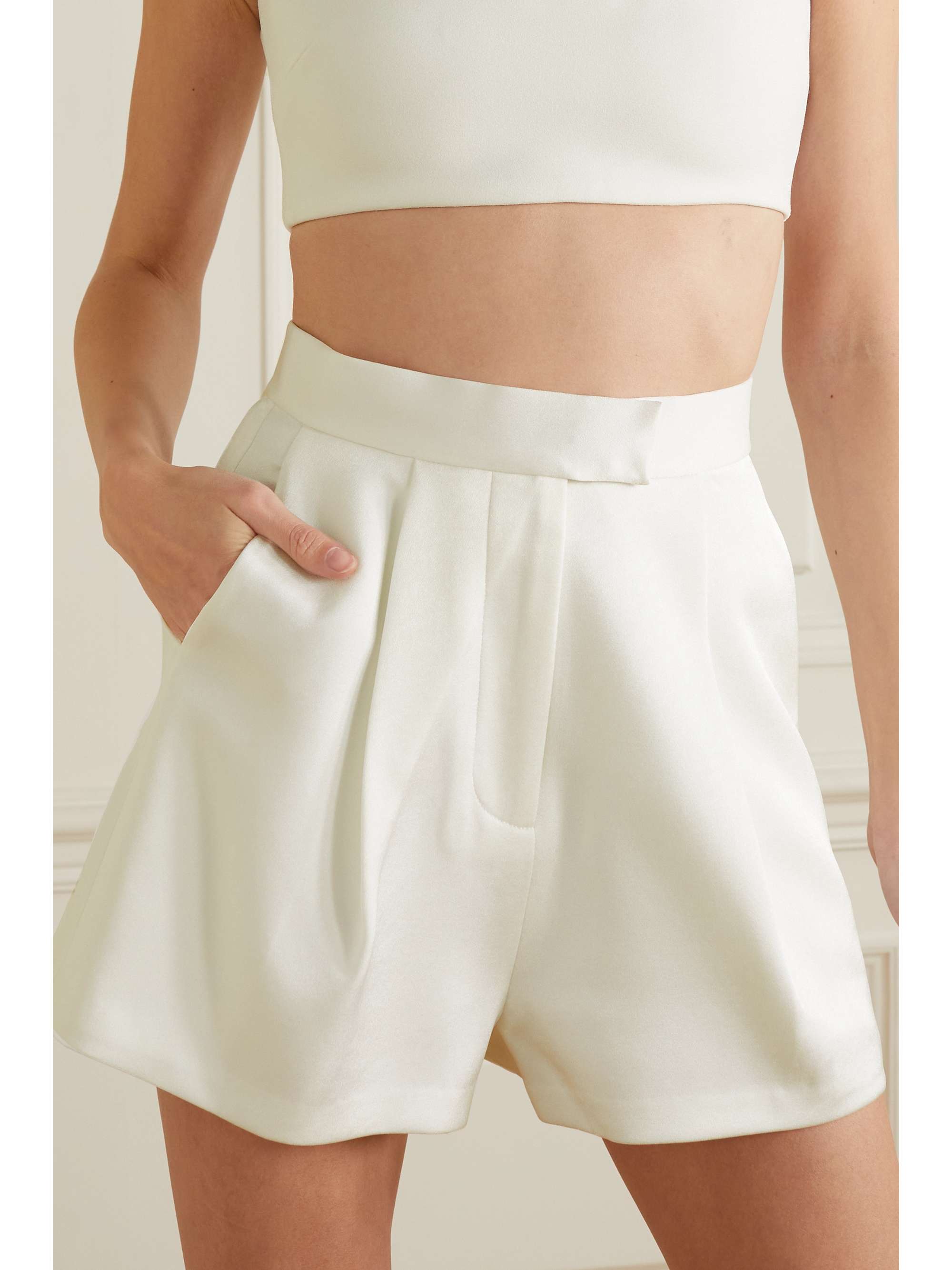 ALEX PERRY Penn pleated satin-crepe shorts