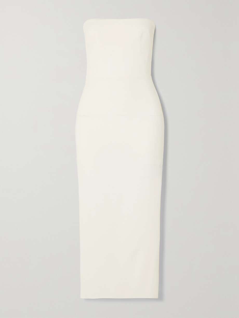 callan strapless crepe midi dress