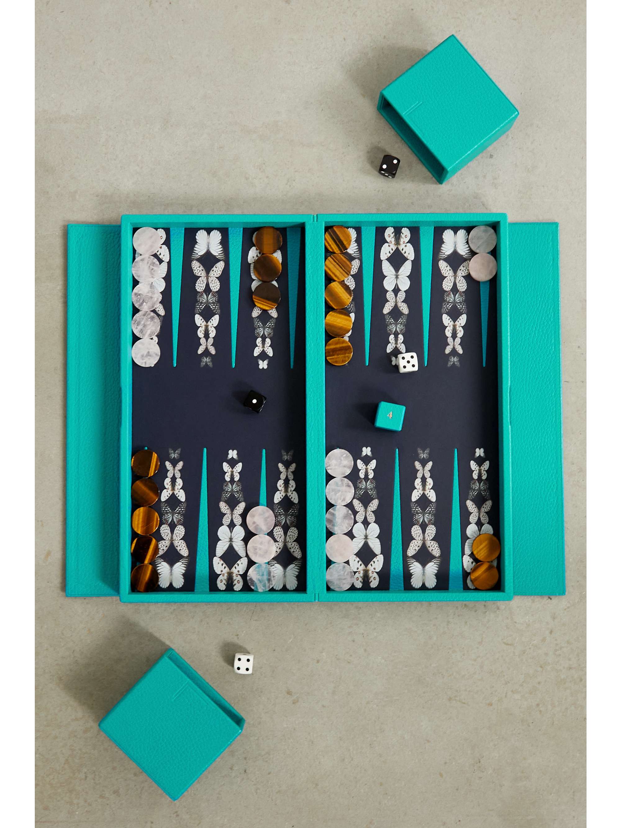 Travel textured-leather backgammon set