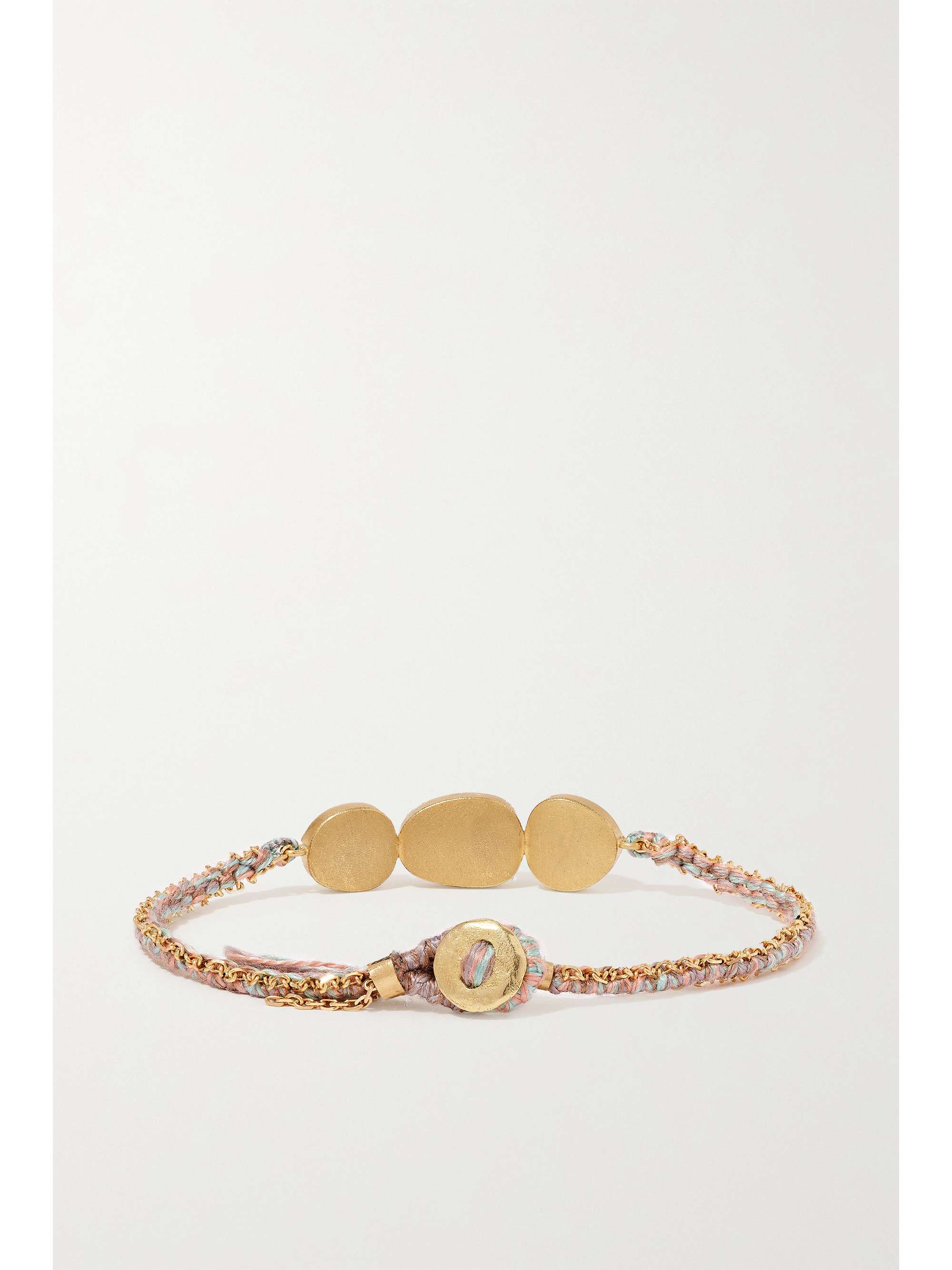 BROOKE GREGSON Triple Orbit Armband aus 18 Karat Gold und Seide mit Mondsteinen