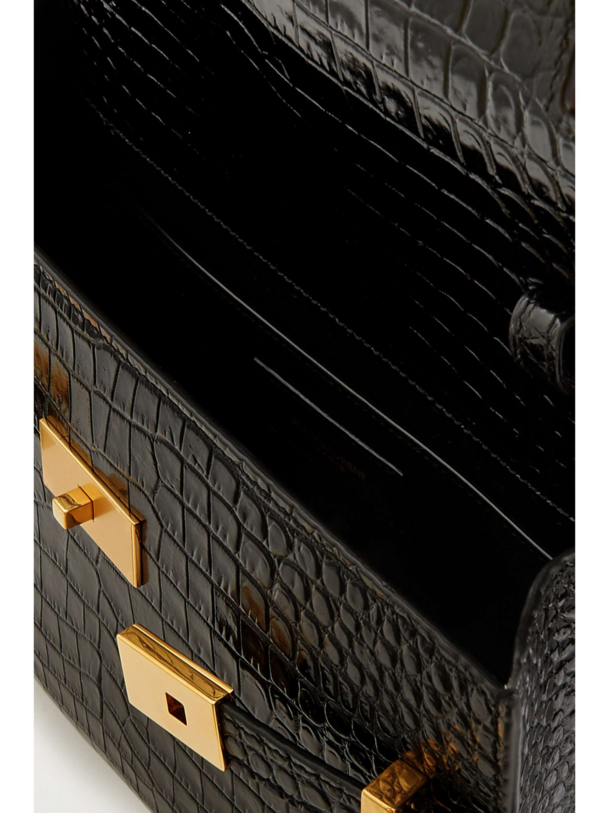 Manhattan Small Croc Effect Leather Tote in Black - Saint Laurent