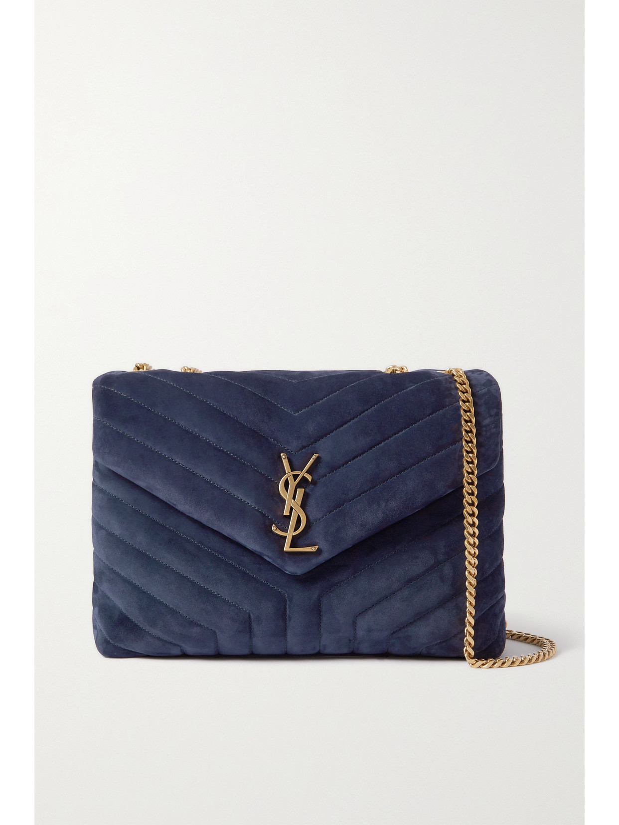 Shop Saint Laurent Loulou Medium Quilted Suede Shoulder Bag In Blue