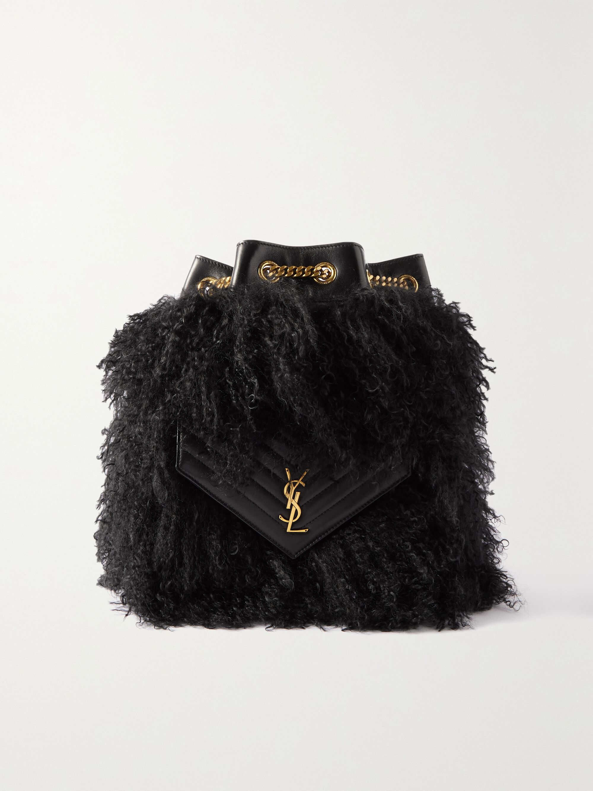 SAINT LAURENT Joe shearling-trimmed quilted leather backpack