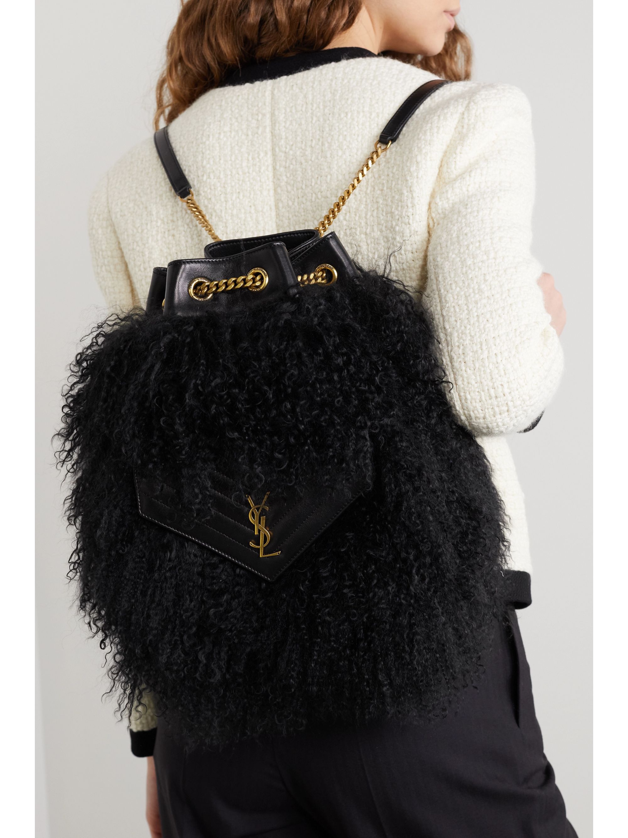 SAINT LAURENT Joe shearling-trimmed quilted leather backpack