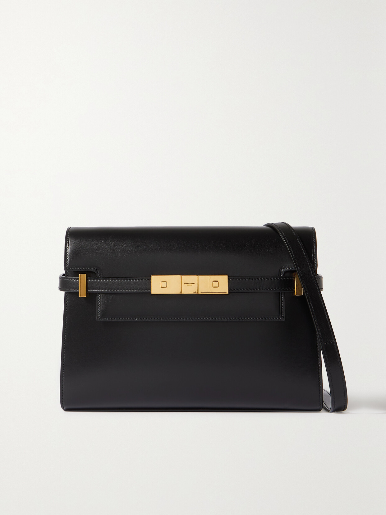 Shop Saint Laurent Manhattan Small Leather Shoulder Bag In Black