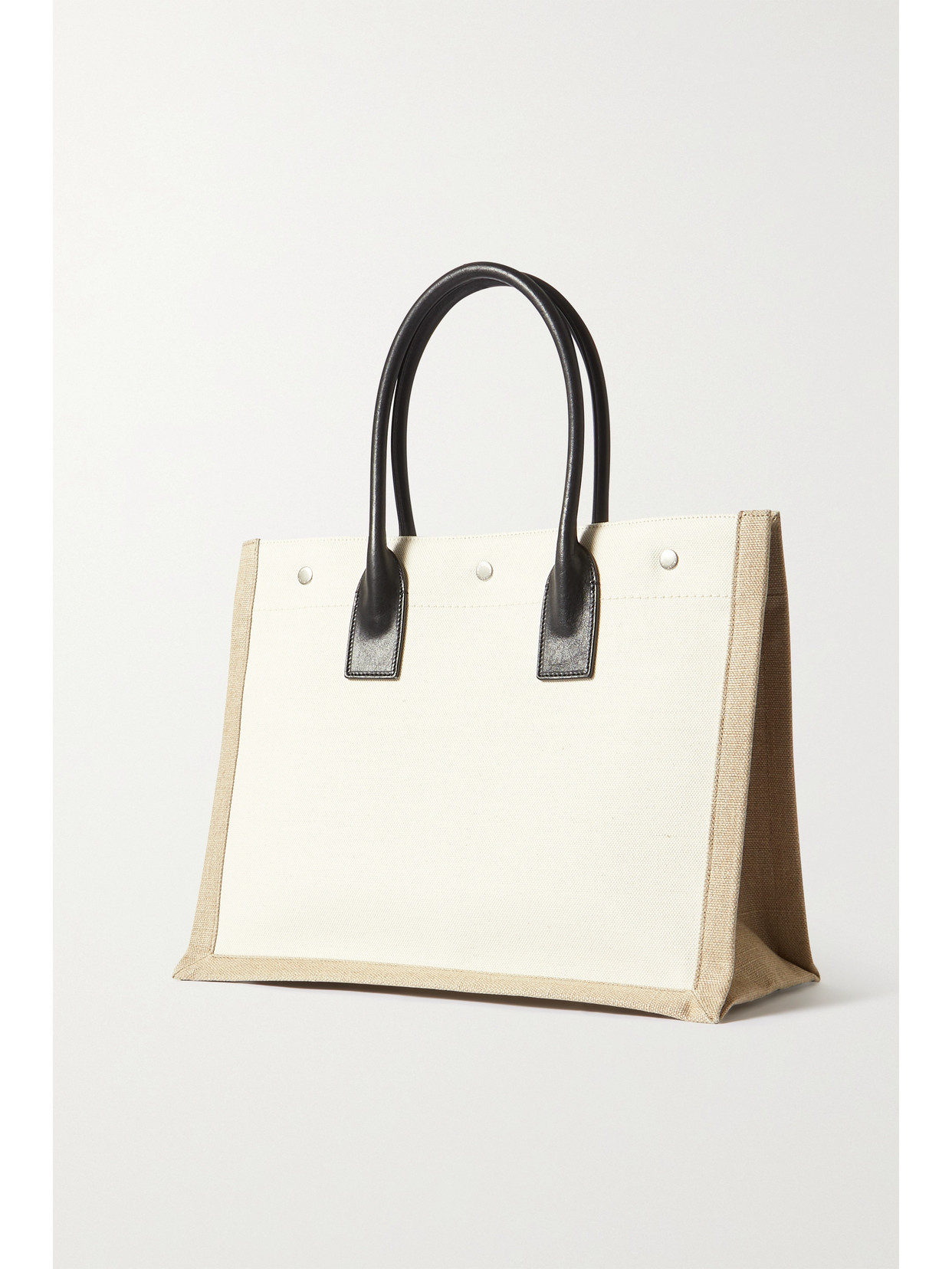 Shop Saint Laurent Rive Gauche Small Leather-trimmed Printed Canvas Tote In Neutrals