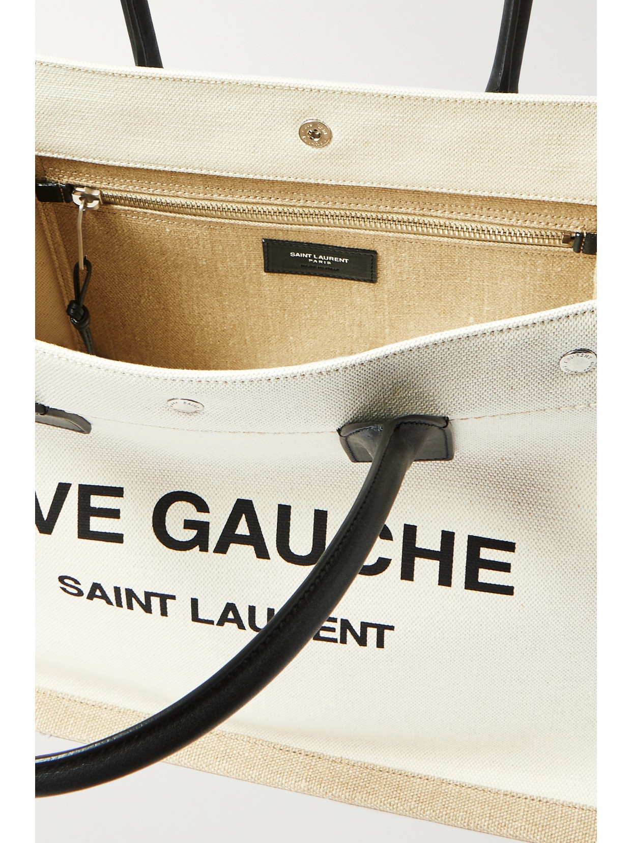 Shop Saint Laurent Rive Gauche Small Leather-trimmed Printed Canvas Tote In Neutrals