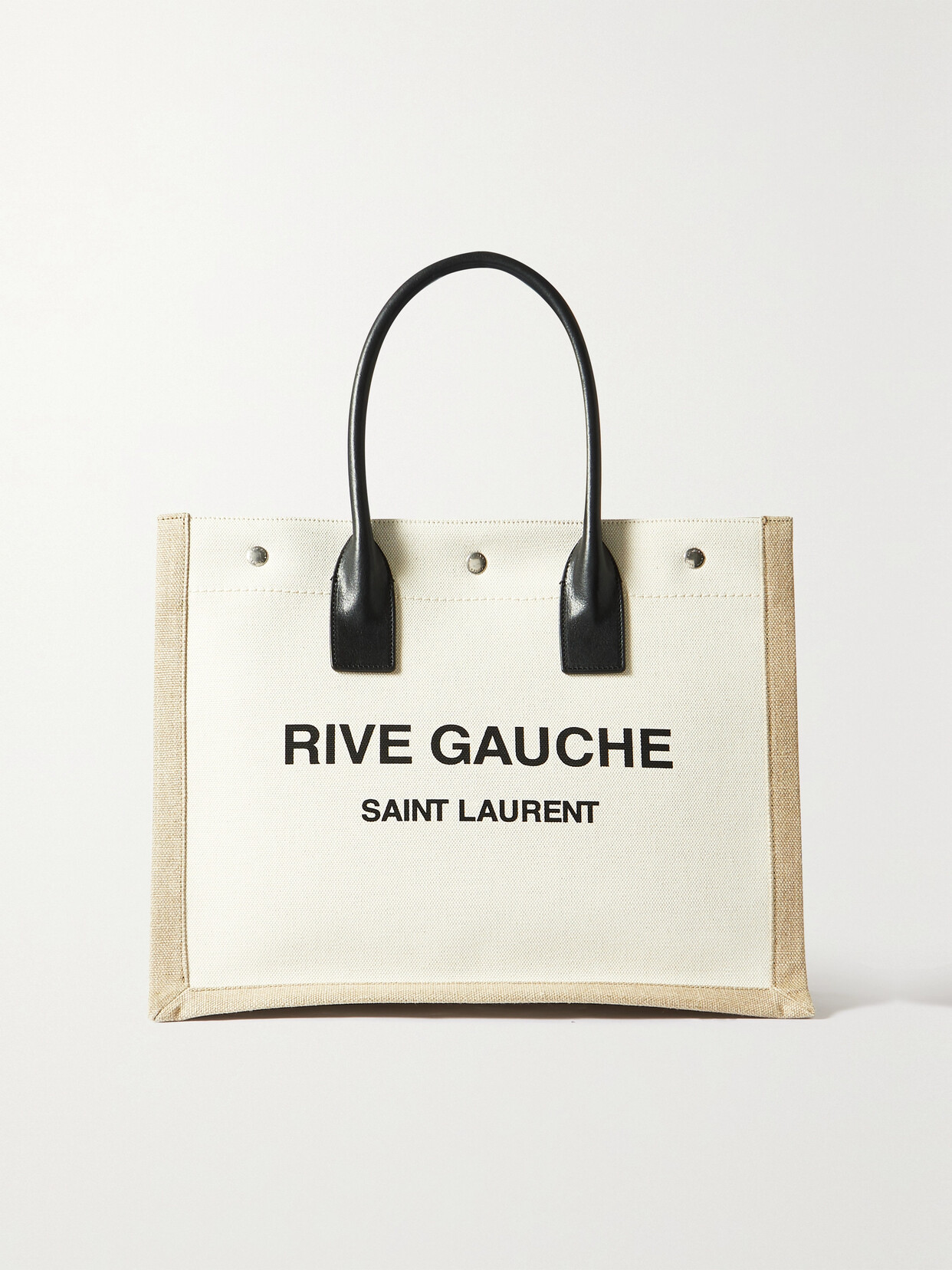 Saint Laurent Rive Gauche Small Leather-trimmed Printed Canvas Tote In Neutrals