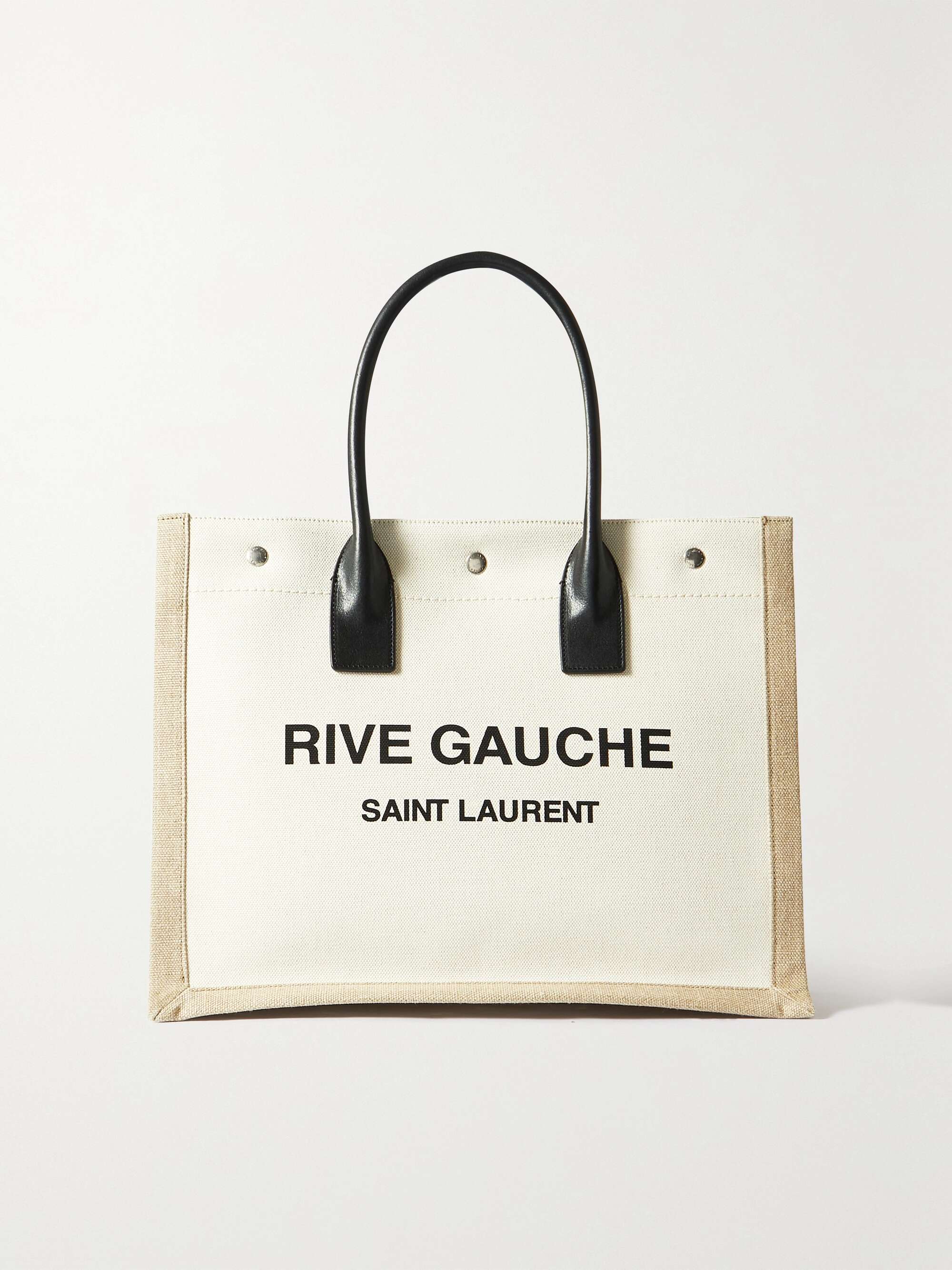 Small leather-trimmed printed canvas tote