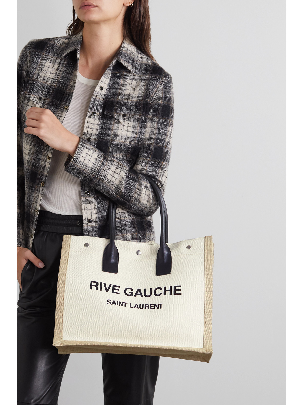 Neutral Rive Gauche-print canvas tote bag, Saint Laurent