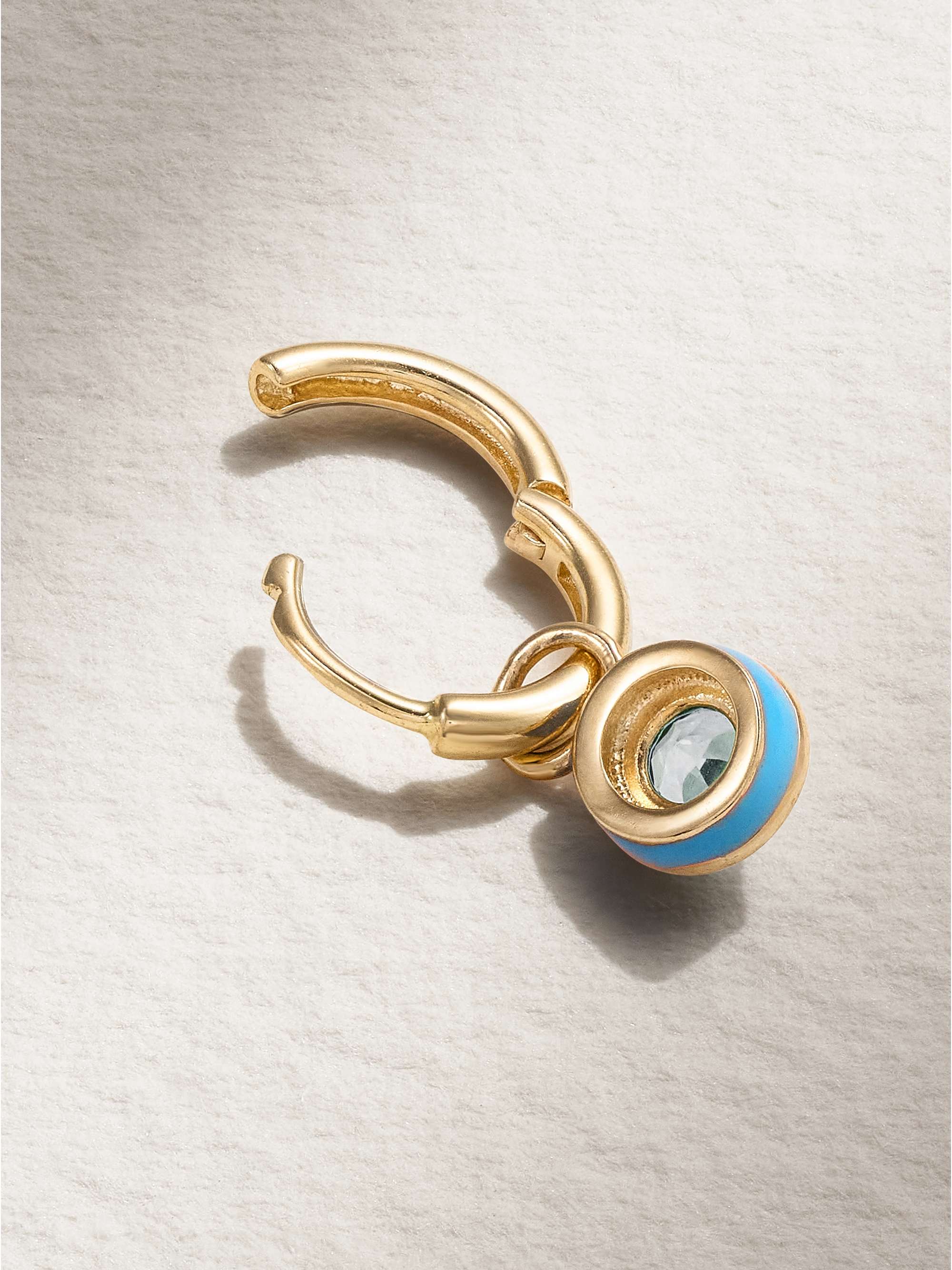 ALISON LOU Pear Cocktail 14-karat gold, topaz and enamel single hoop earring
